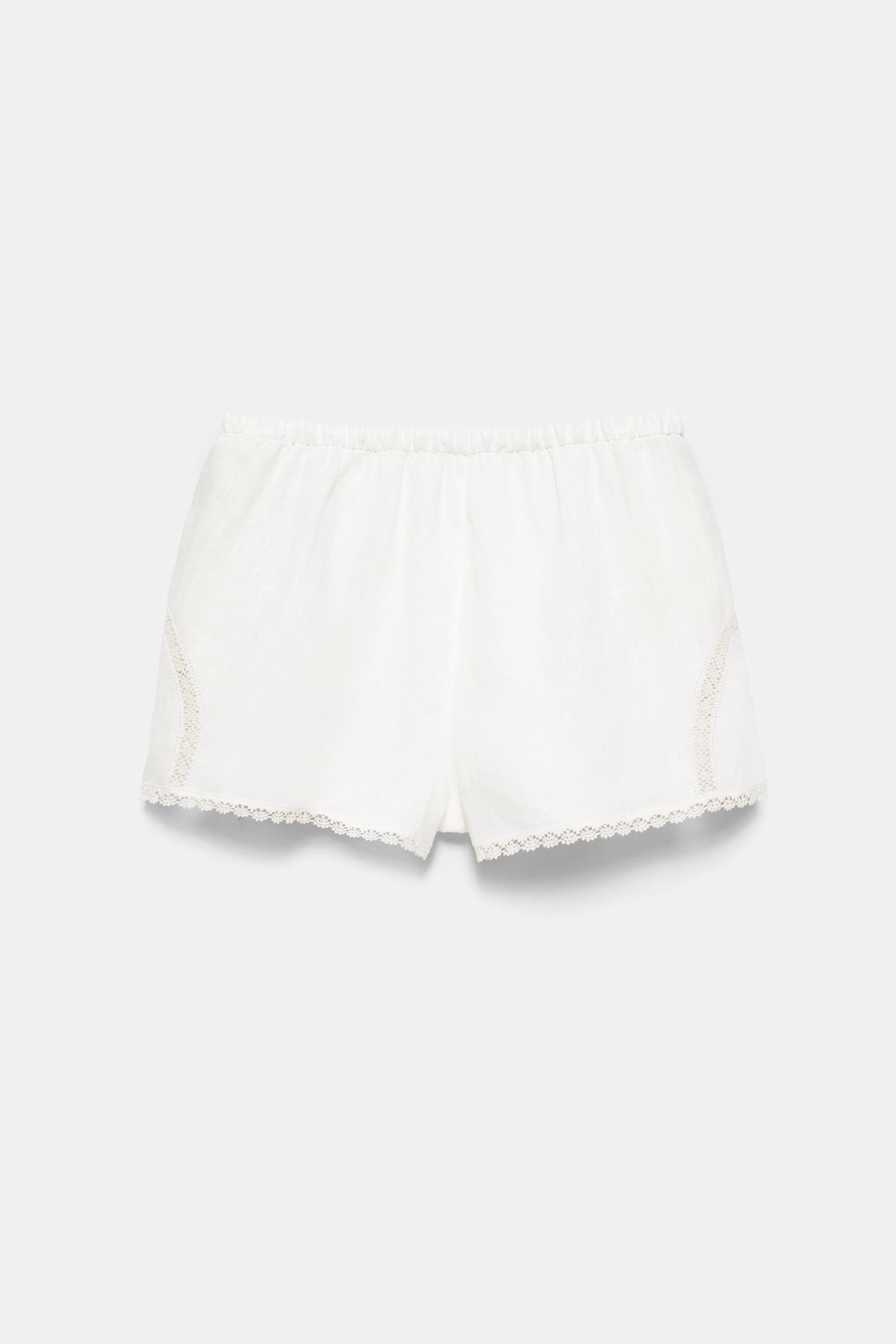 100% linen Encaixe de Camariñas x Pull&Bear shorts — Off white