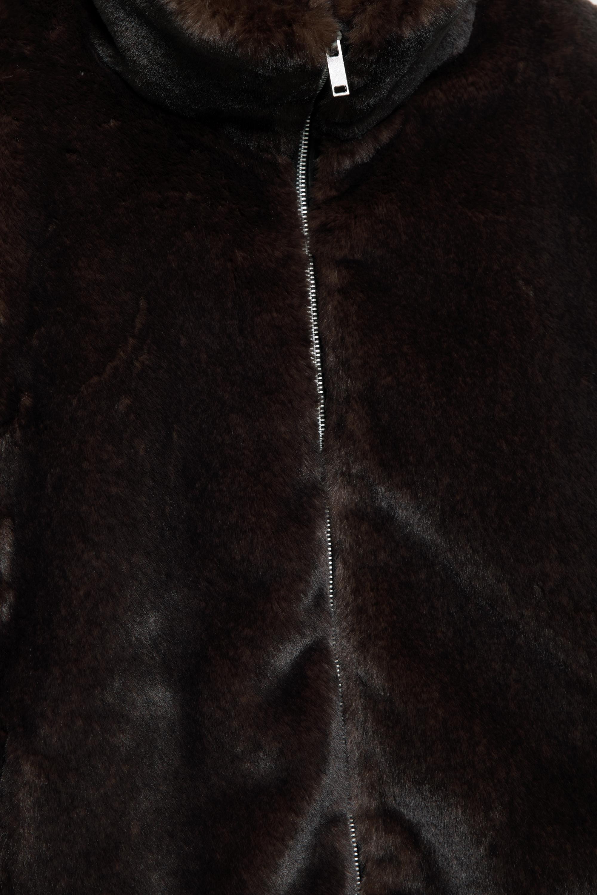 Dik yaka suni kürk ceket - Görsel 5