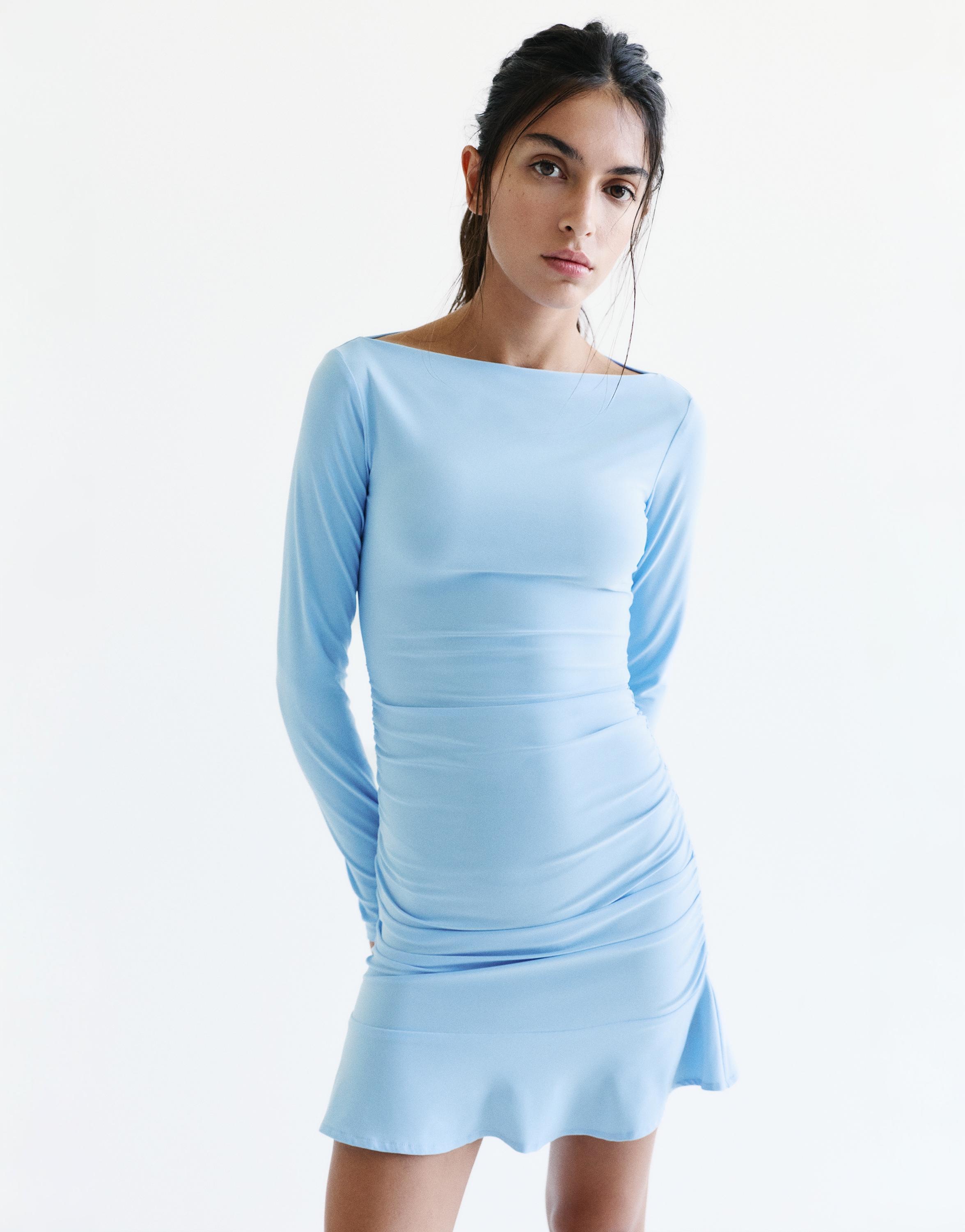 Gathered short dress — Pale blue