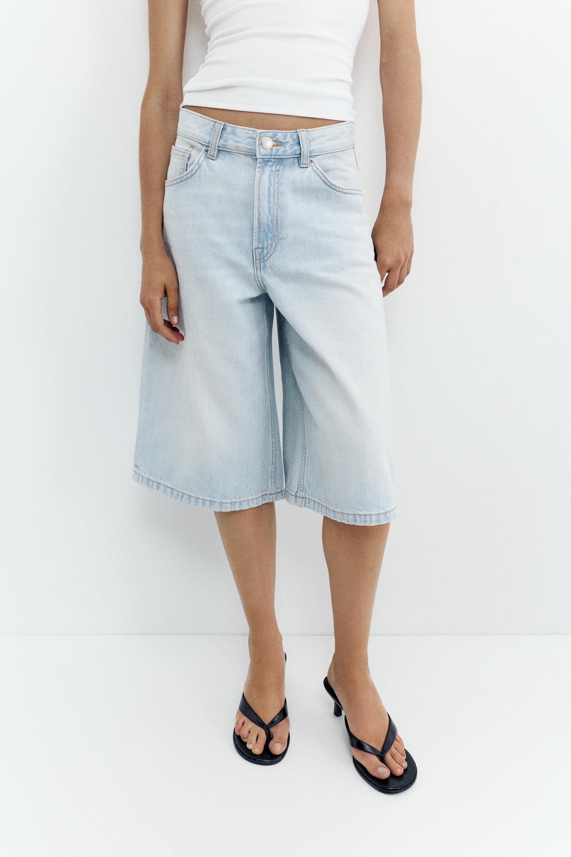 Low-rise denim jorts — Faded blue