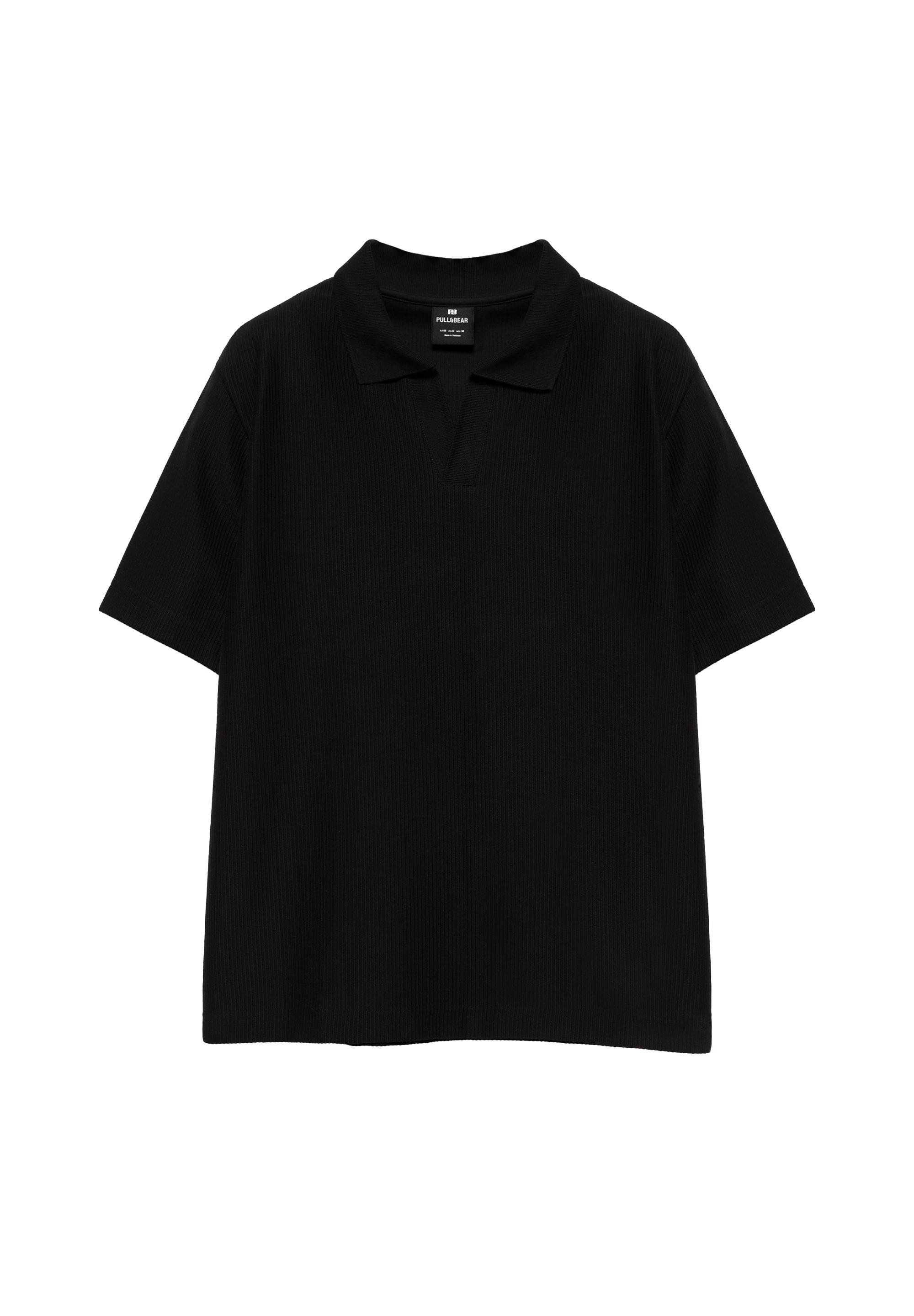Textured short sleeve polo shirt — Black
