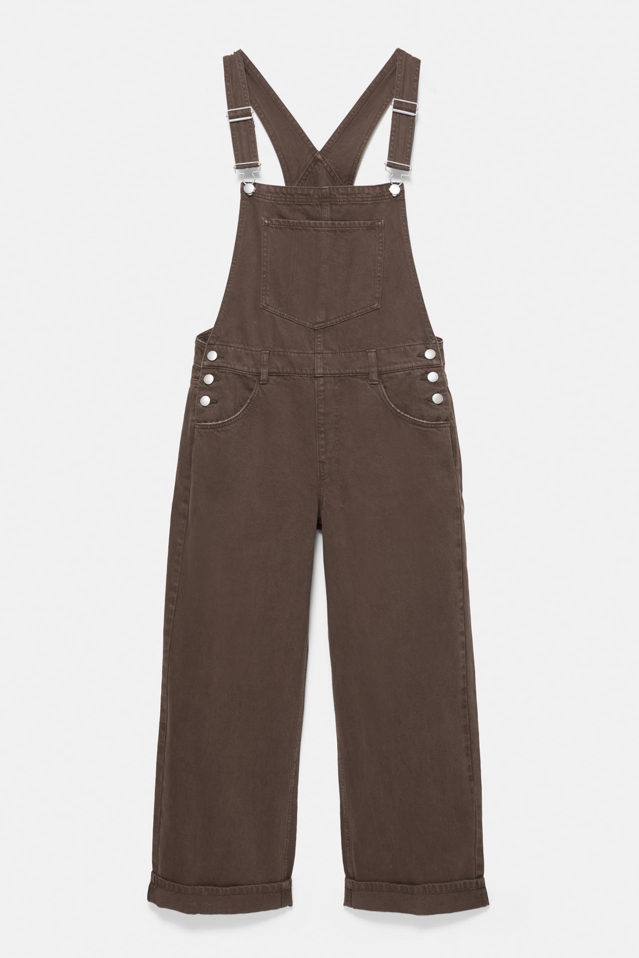 Long denim dungarees — Brown