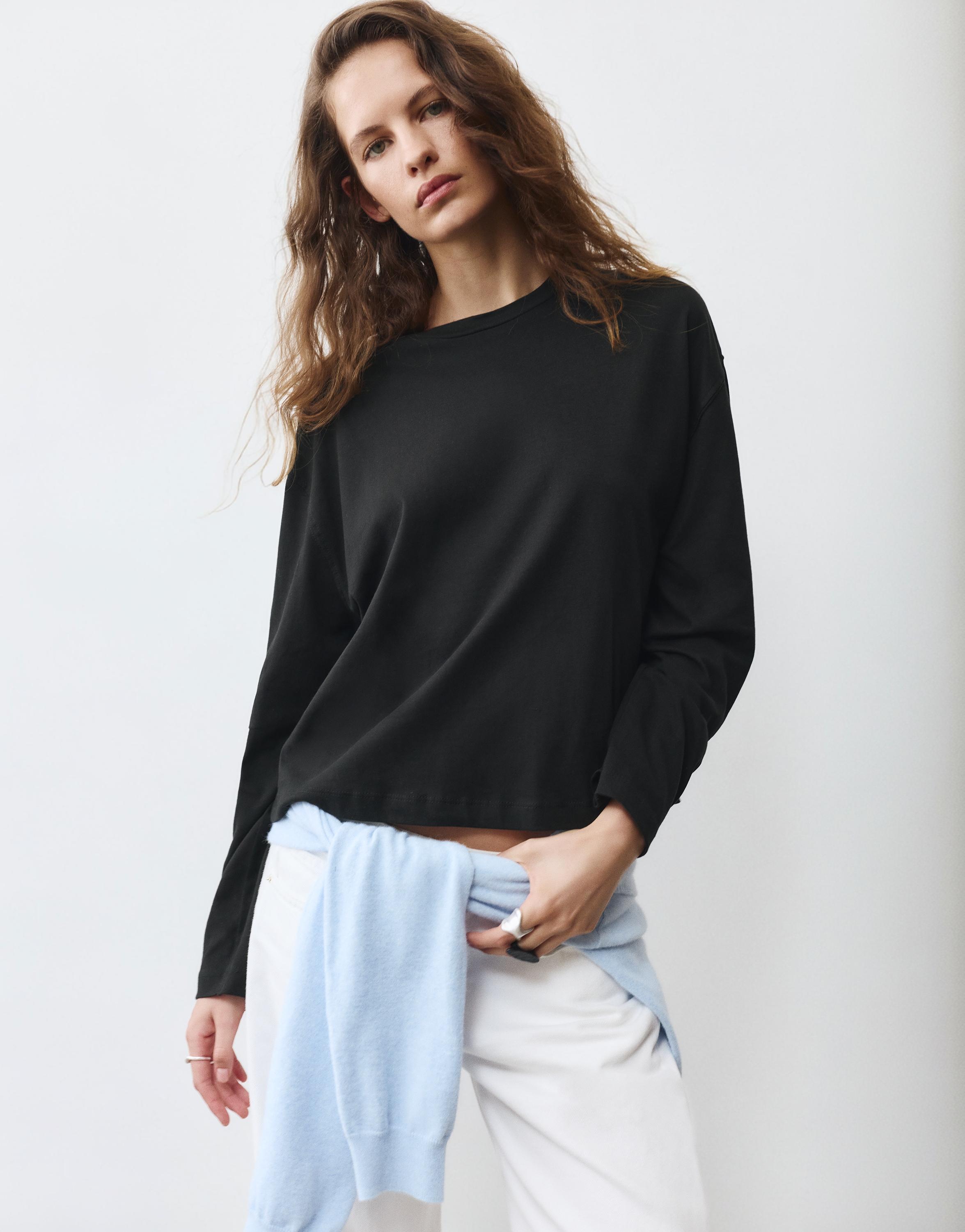 Boxy-fit long sleeve T-shirt — Black