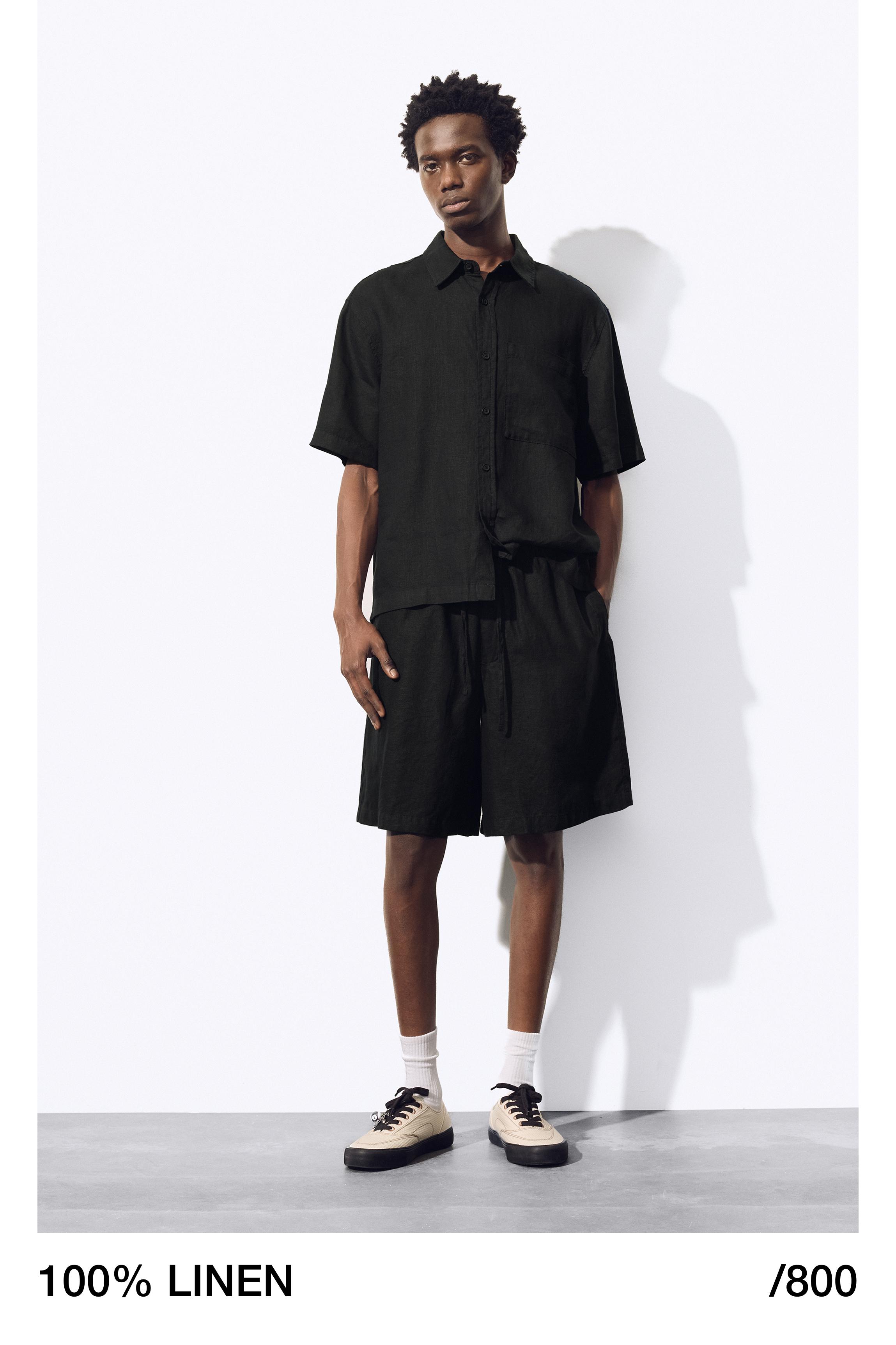 100% linen Bermuda sweat shorts — Black