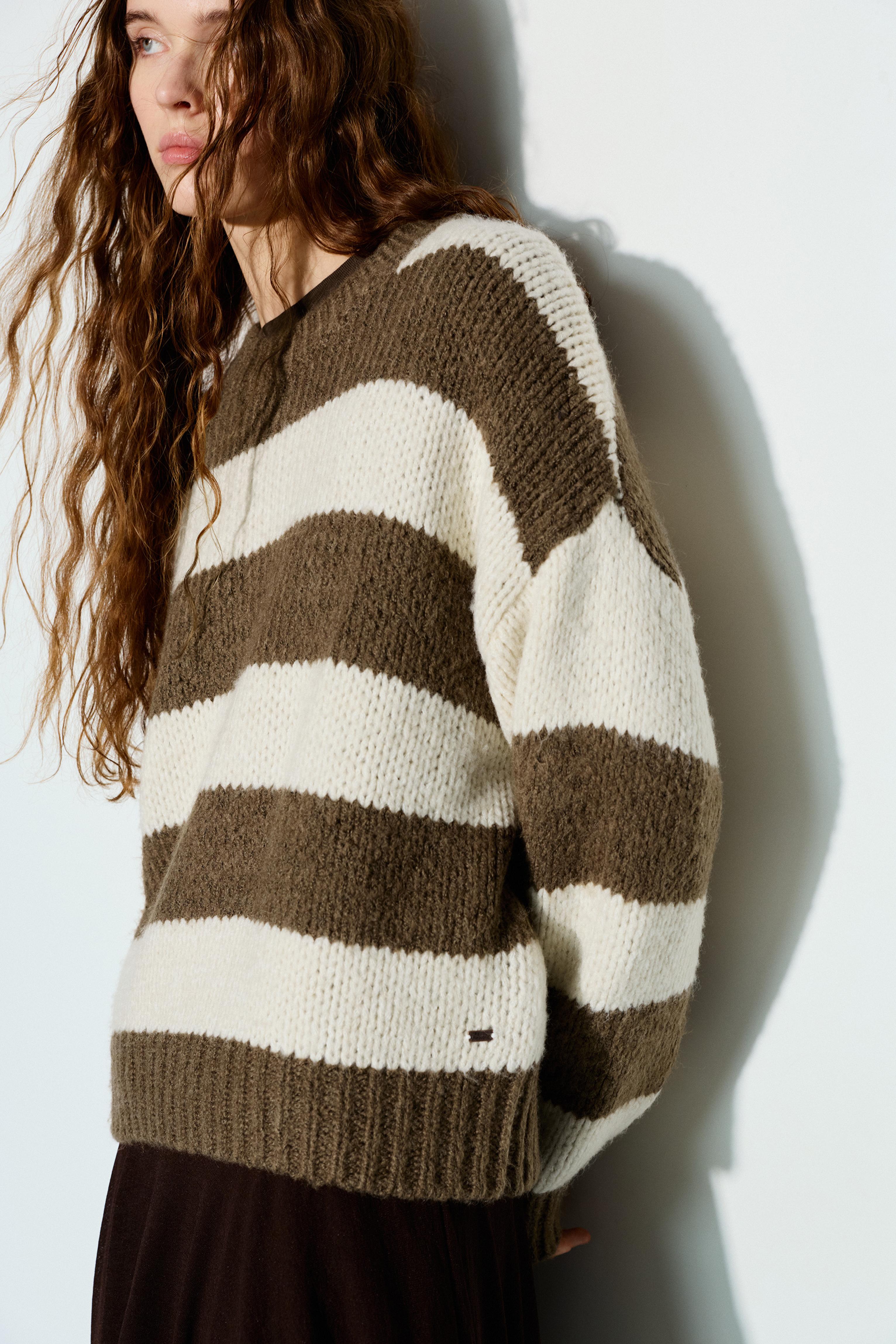 Pullover A Righe In Maglia Spessa