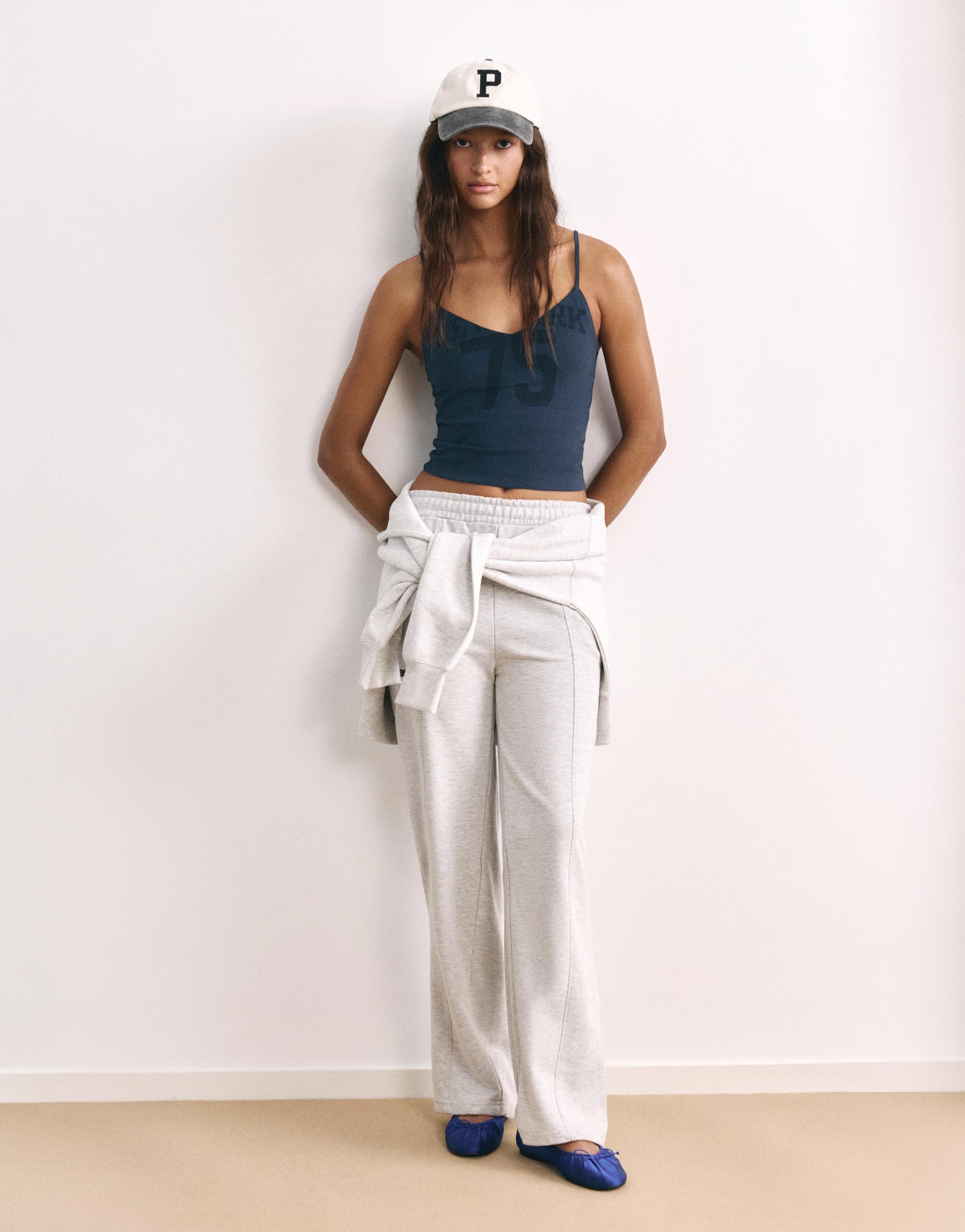 New York graphic strap top — Navy