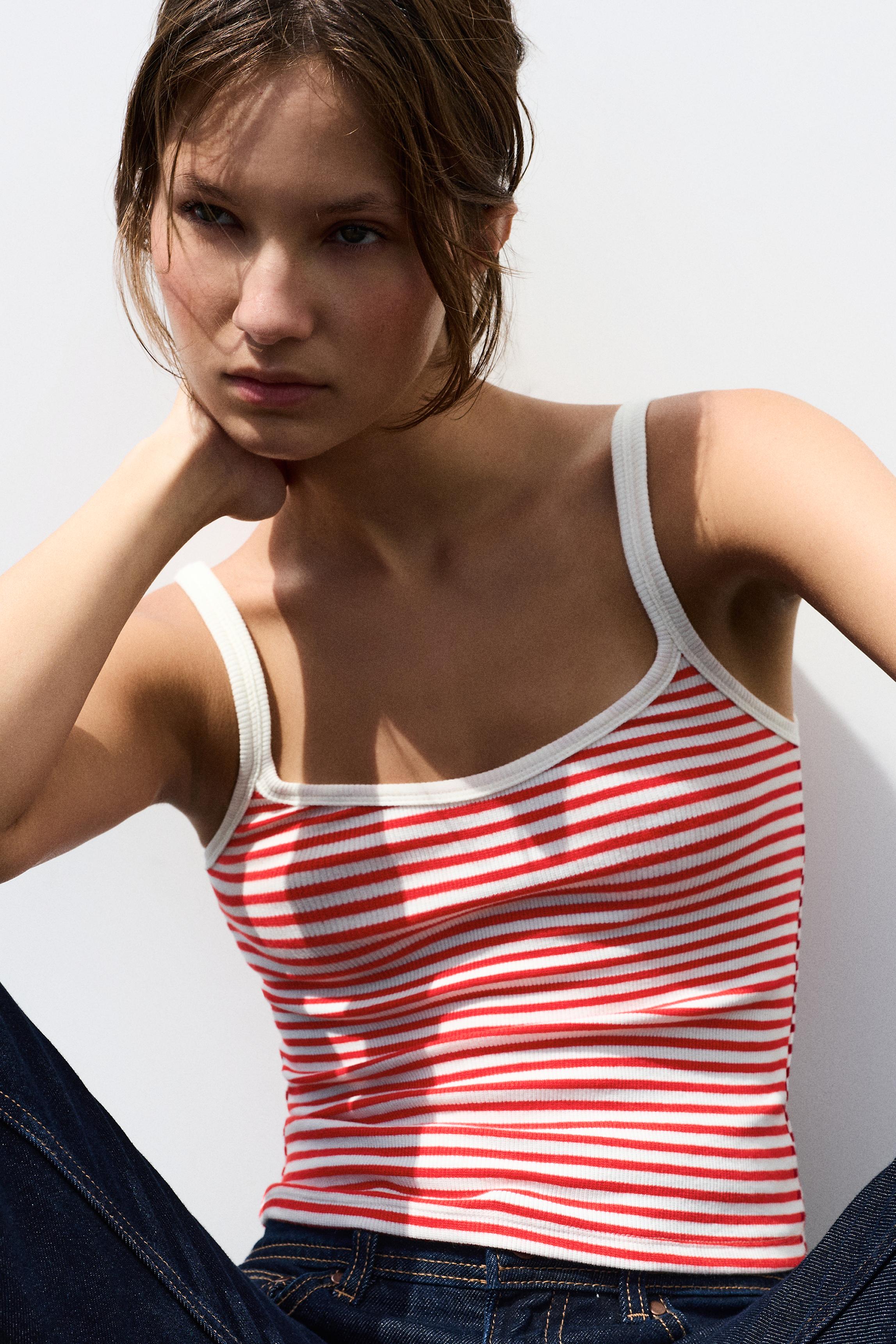Striped strappy top — Red