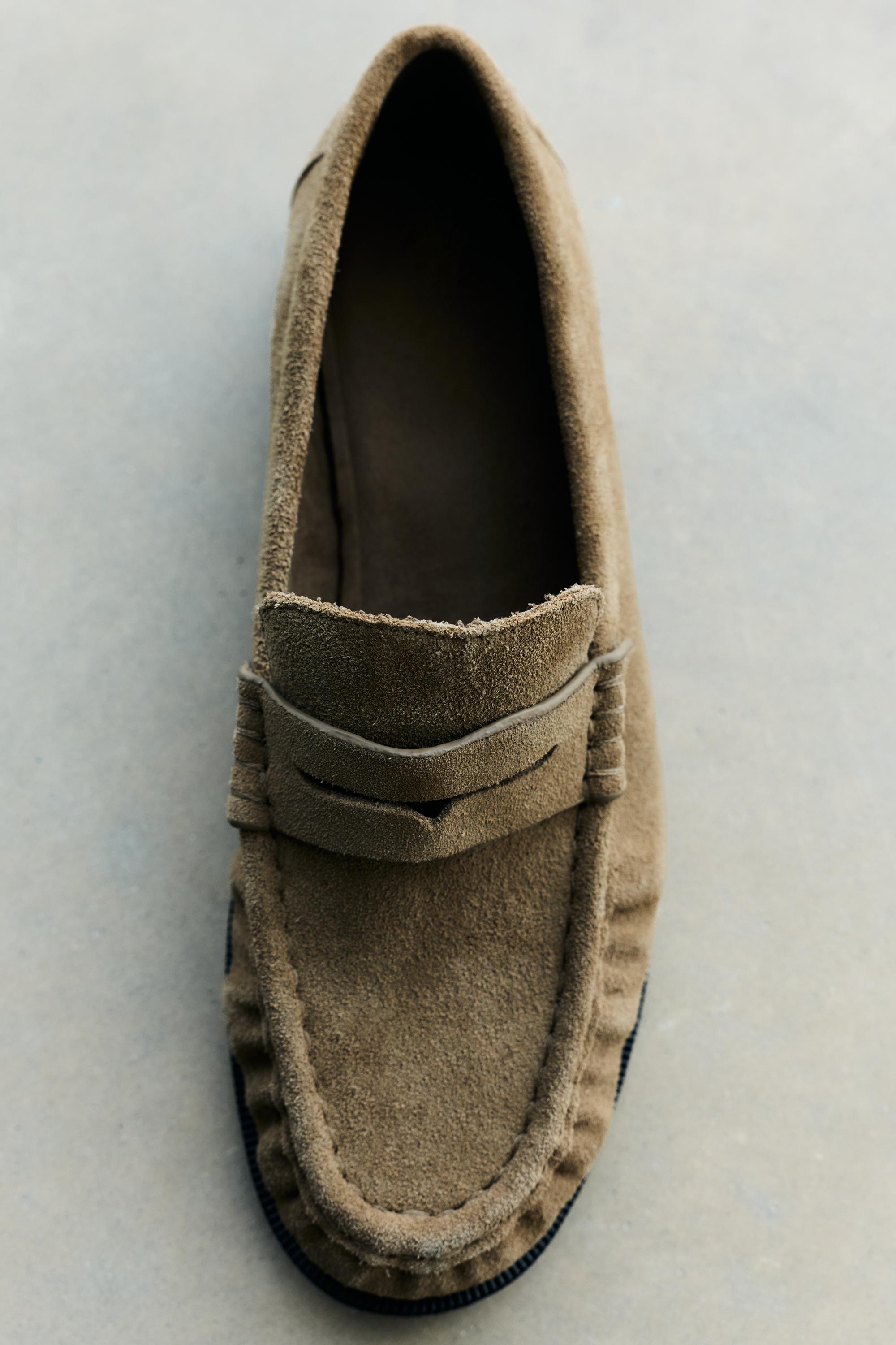 Leather gathered loafers — Brown