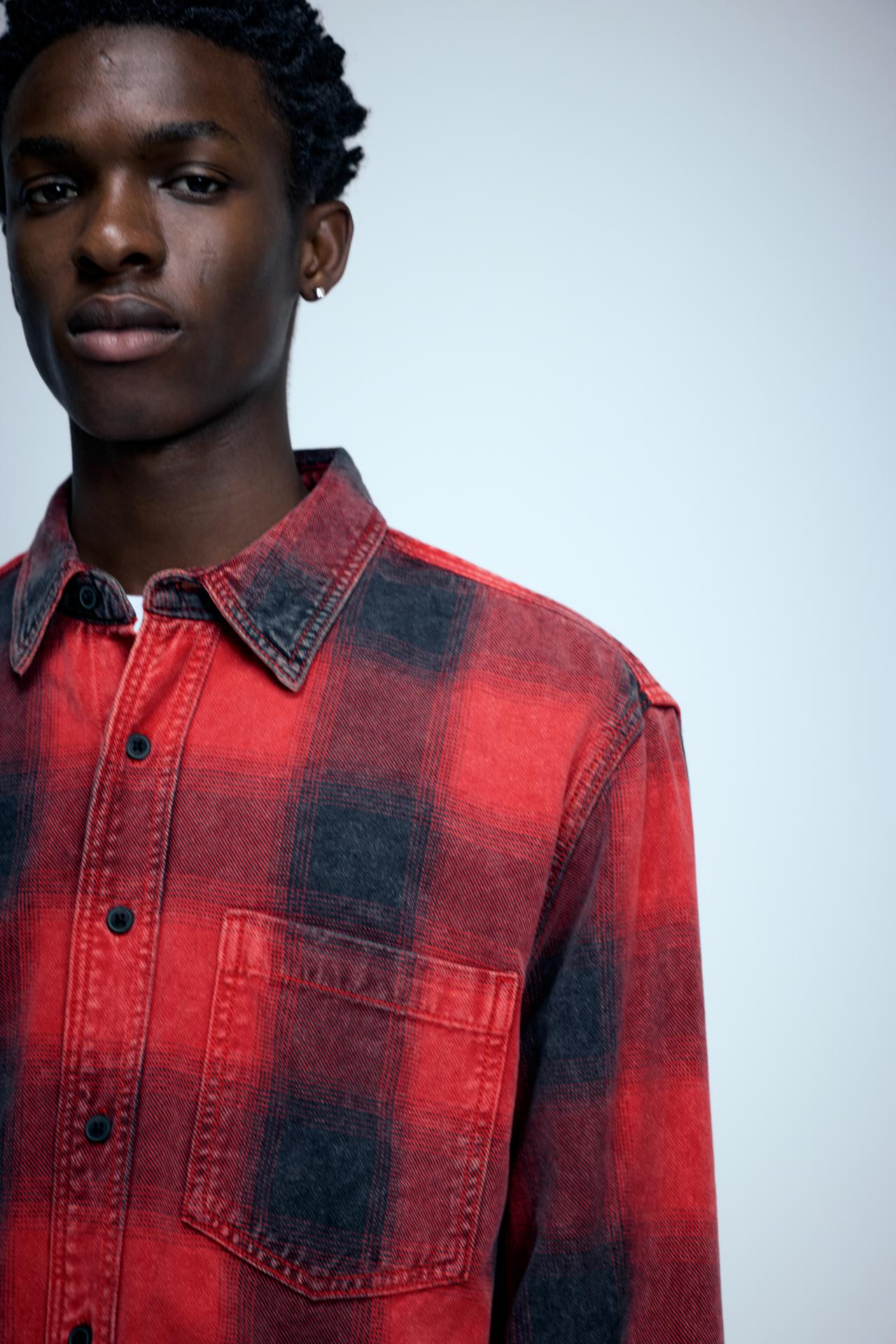 Check long sleeve overshirt — Red