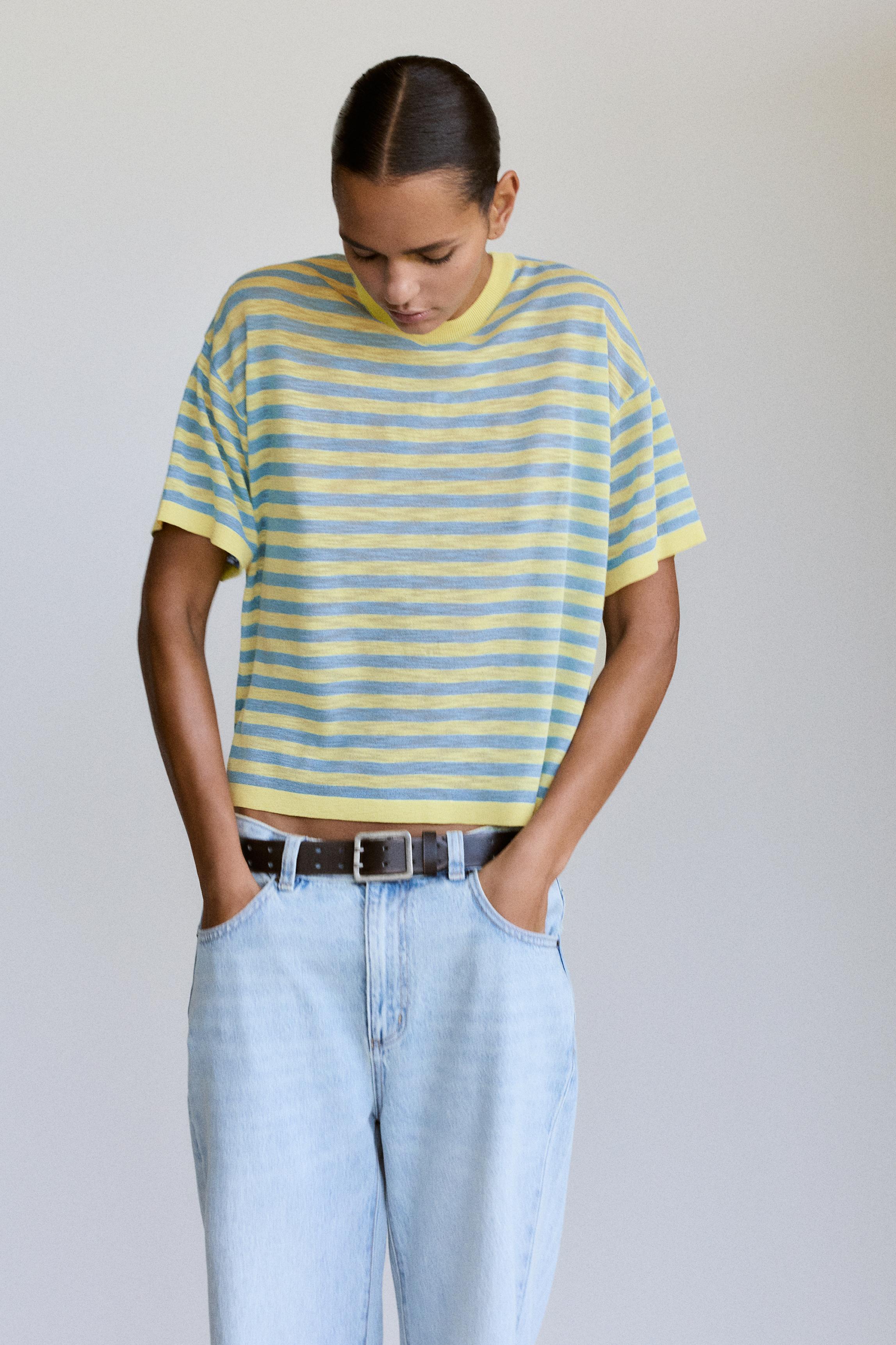 Striped knit T-shirt — Yellow