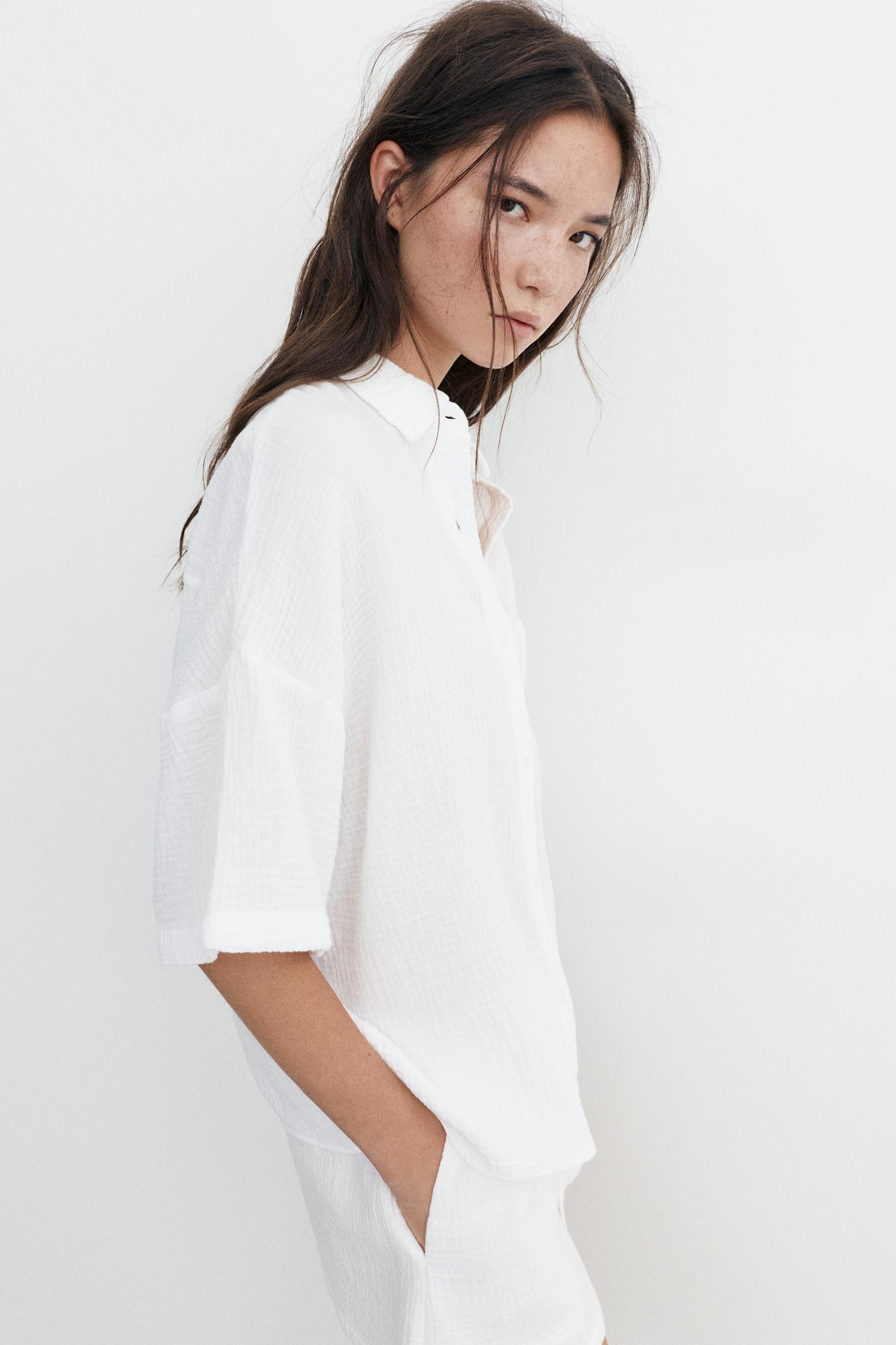 Short sleeve crepe shirt — White