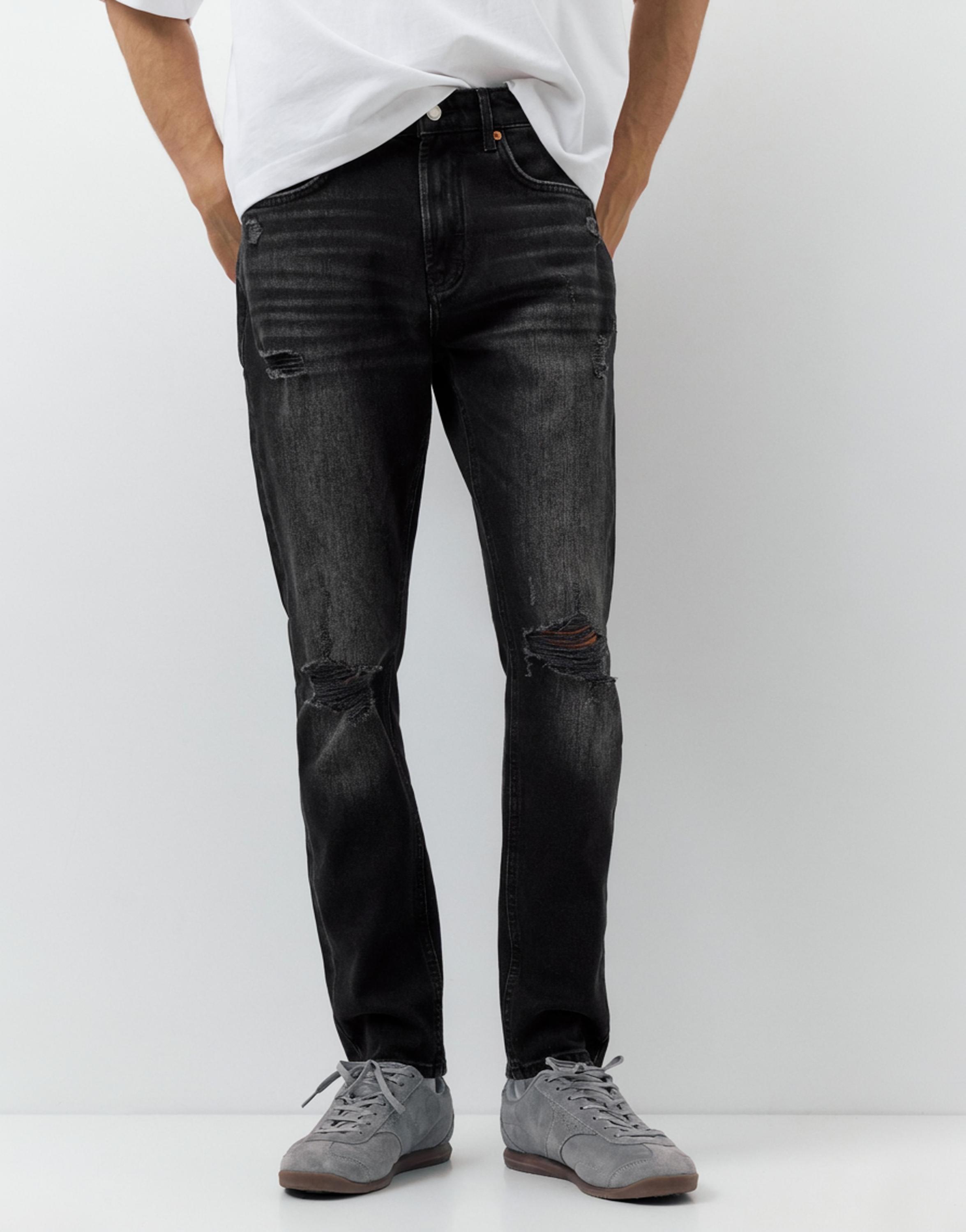 Ripped slim fit jeans — Faded black