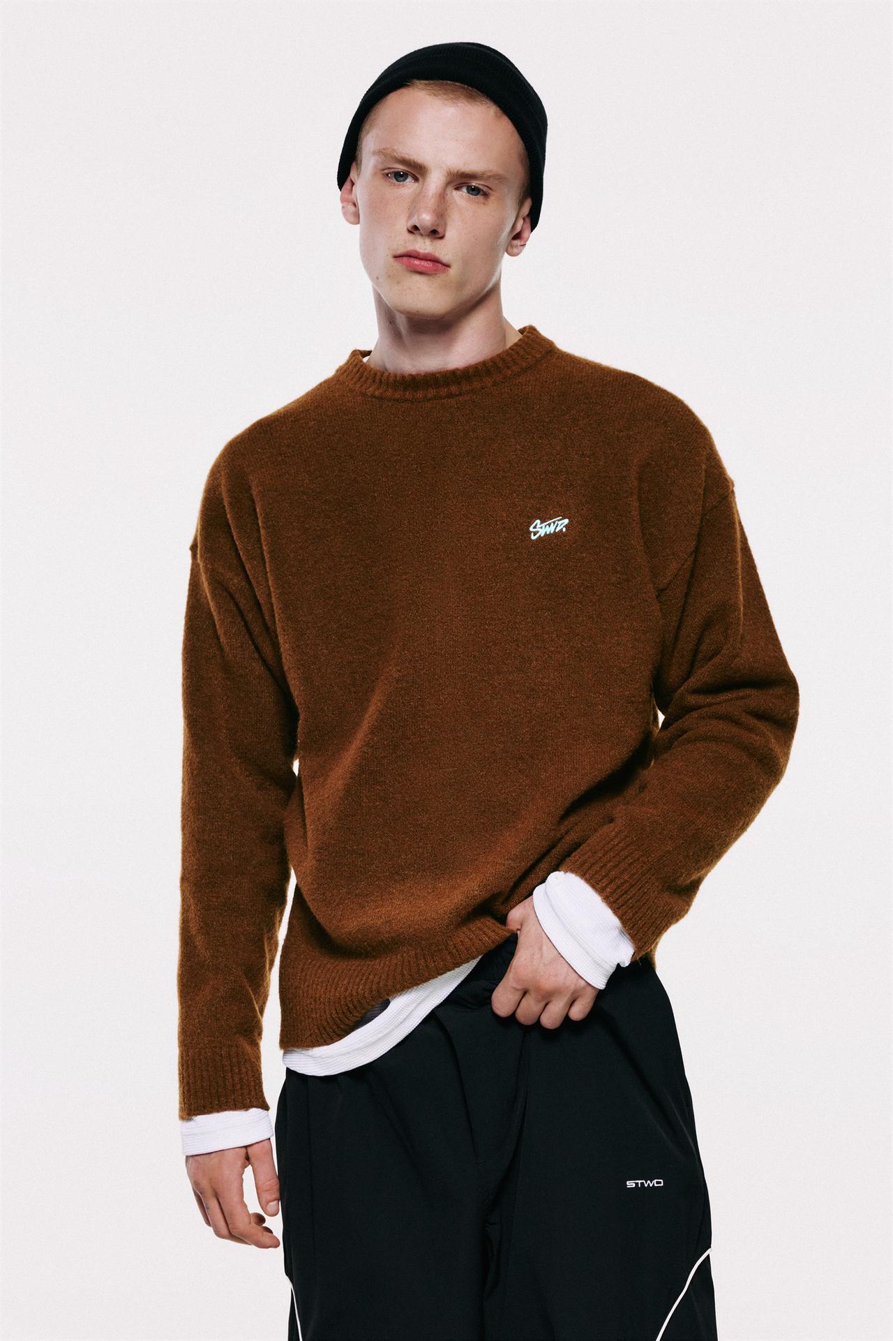 STWD embroidered knit jumper — Brown