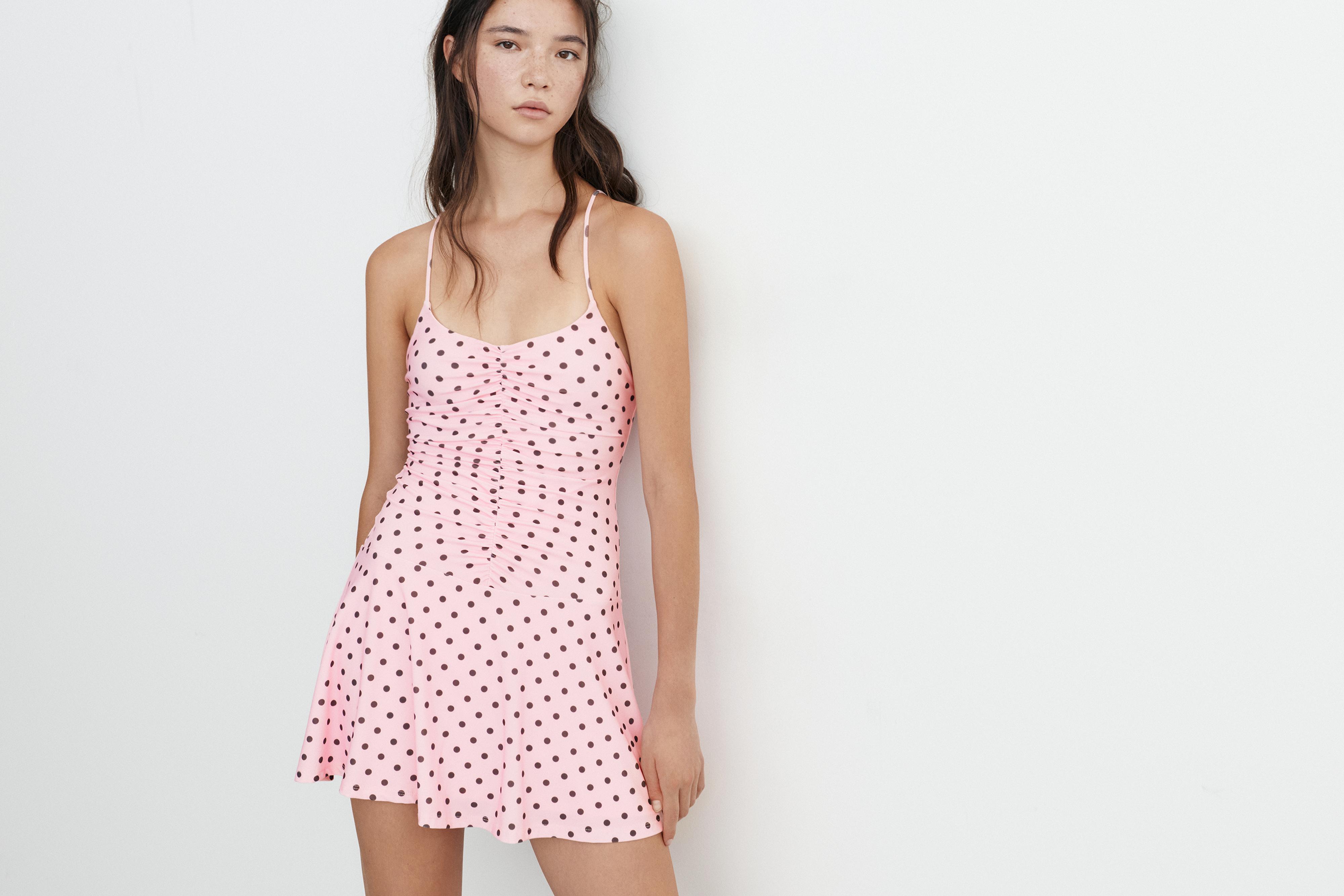 Short strappy gathered dress — Pink