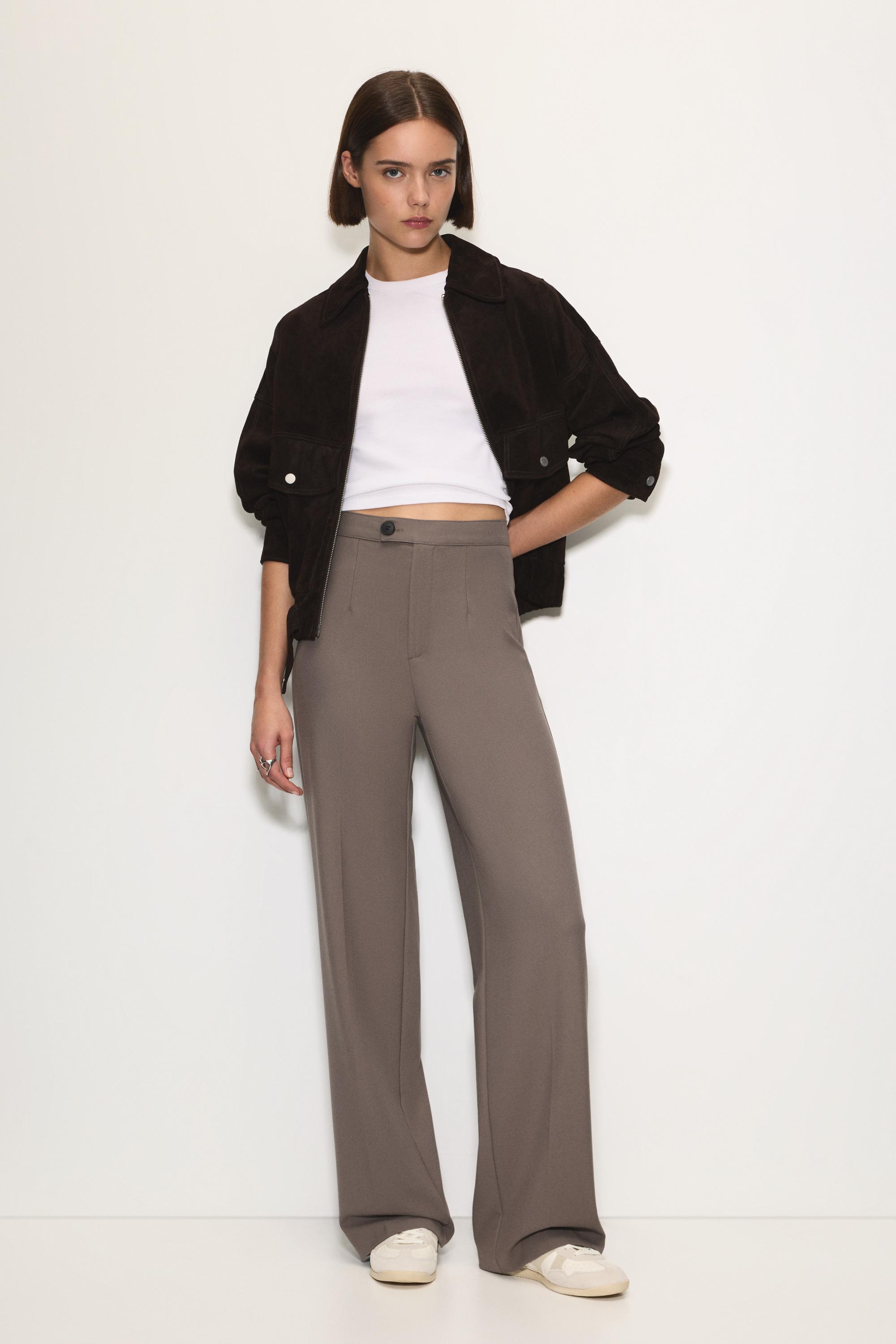 Straight-leg darted trousers — Taupe