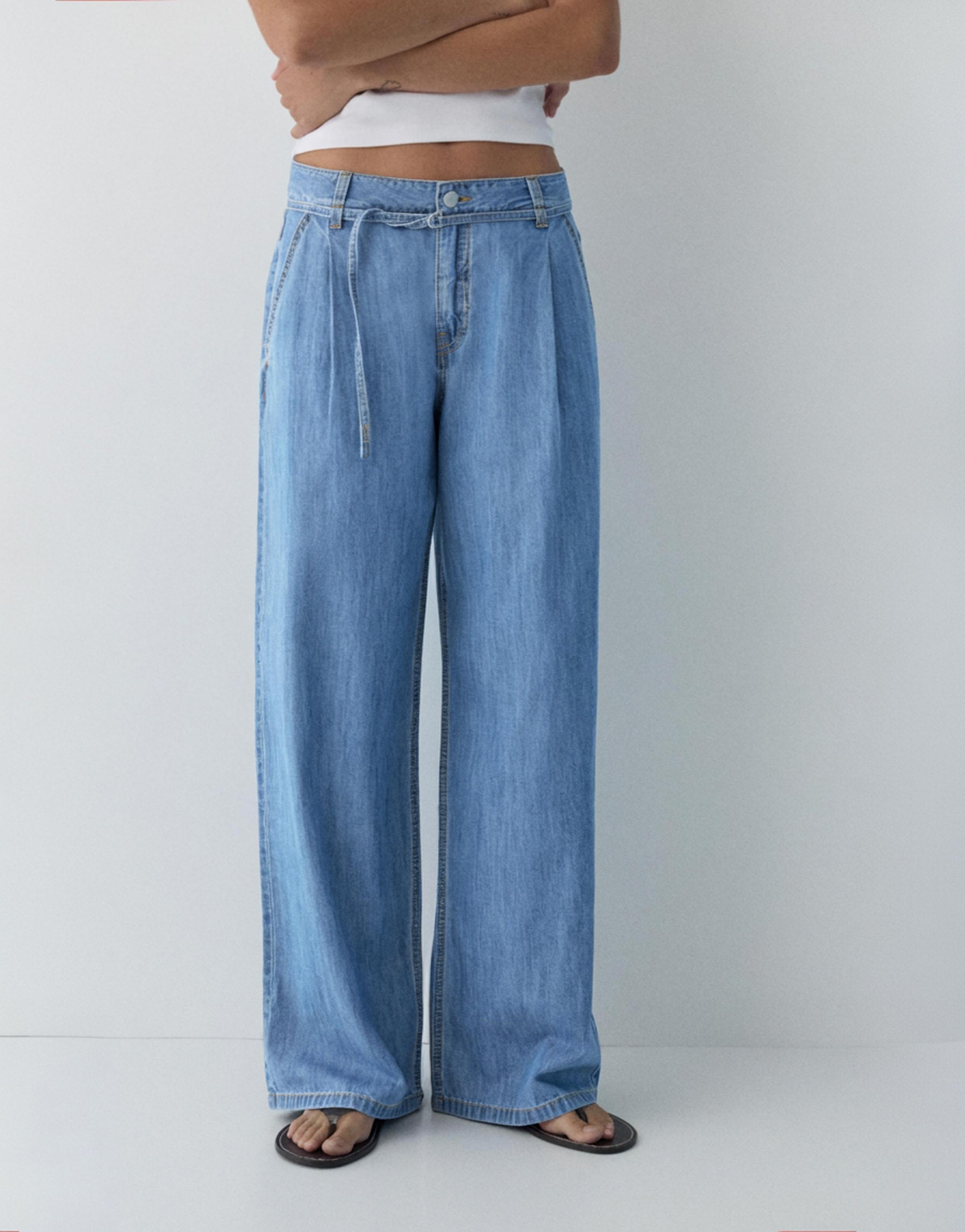 Wide-leg drawstring jeans — Pale blue