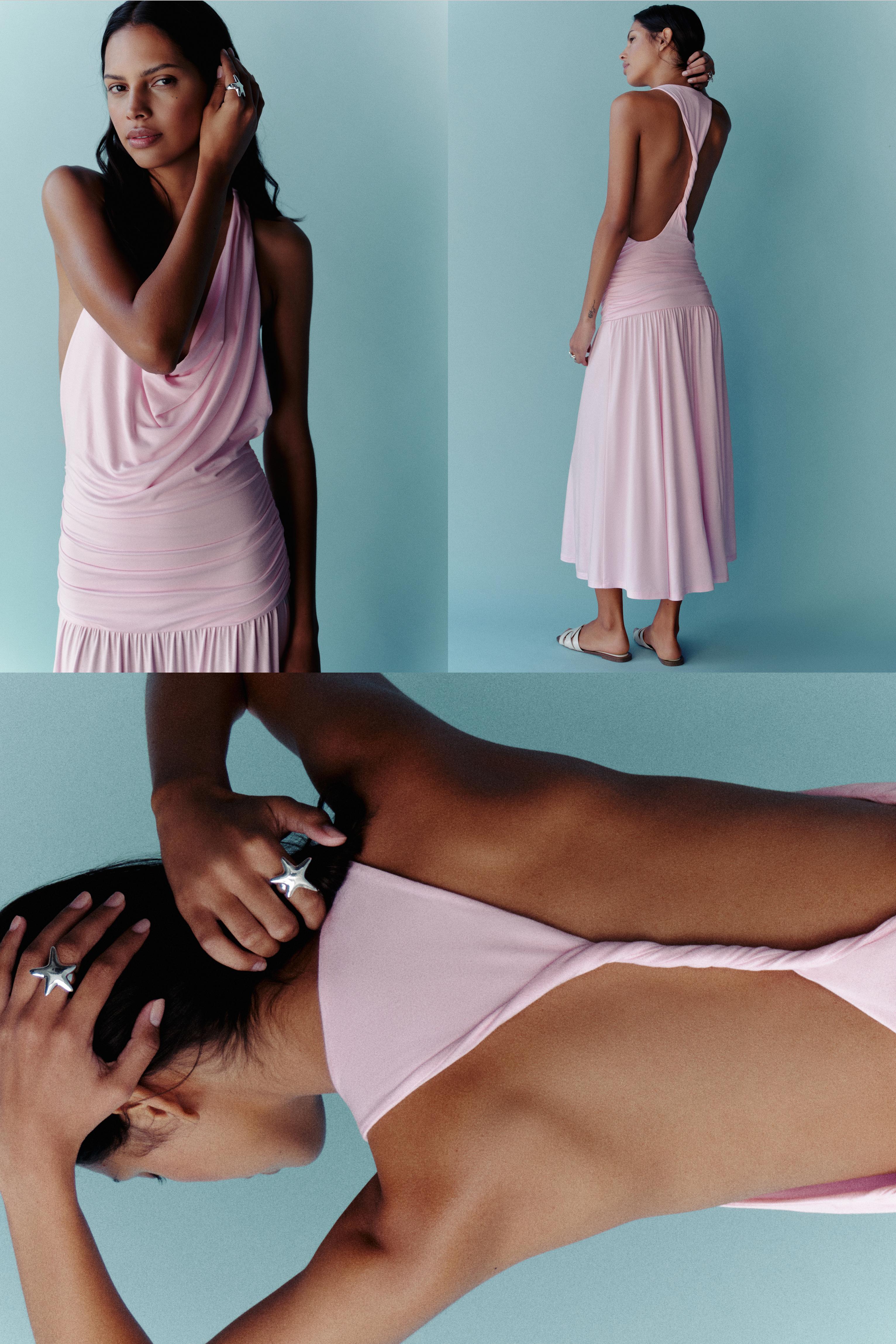 Pink open back knot midi dress — Pink