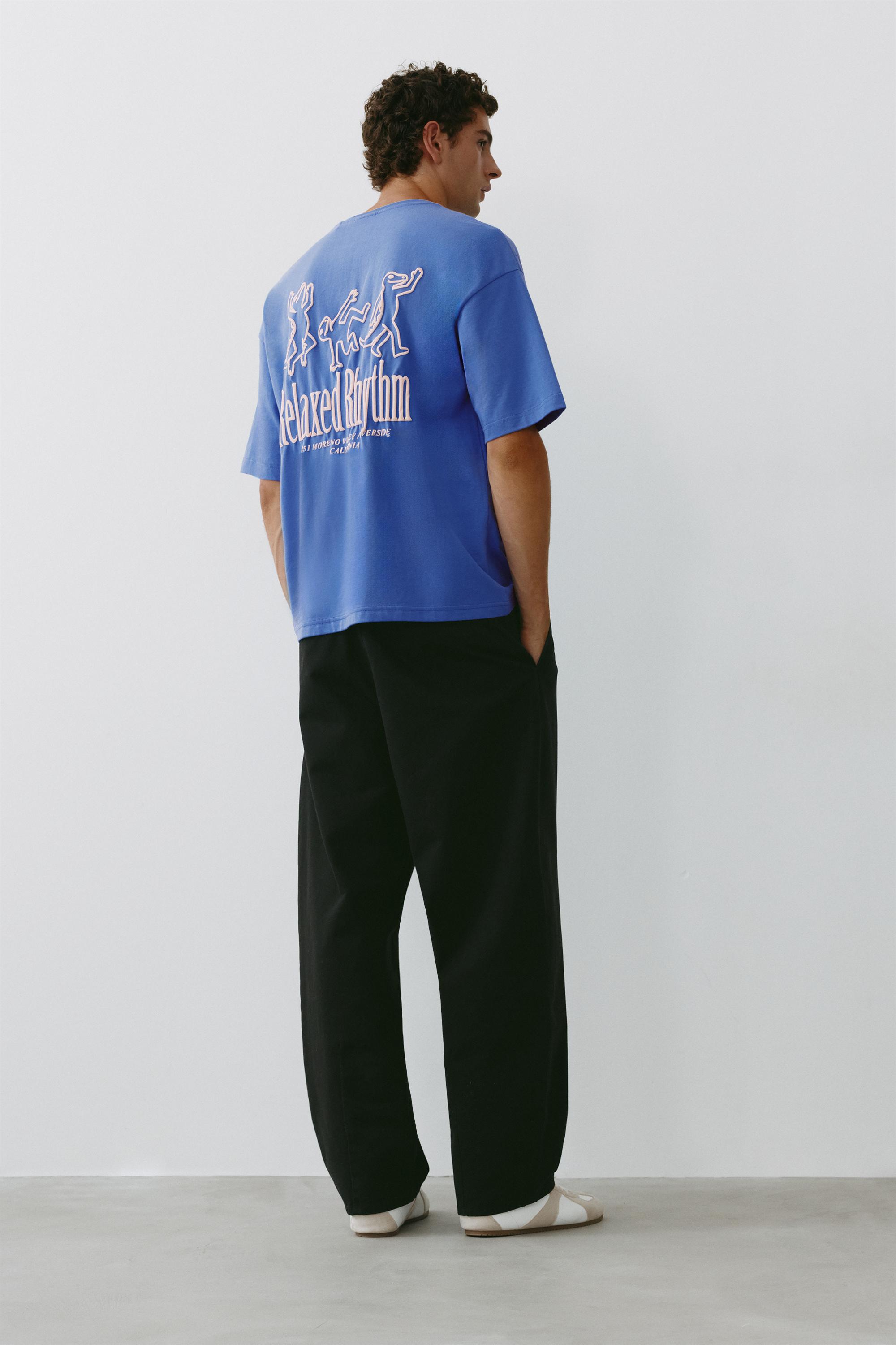 Relaxed fit textured graphic T-shirt — Deep blue