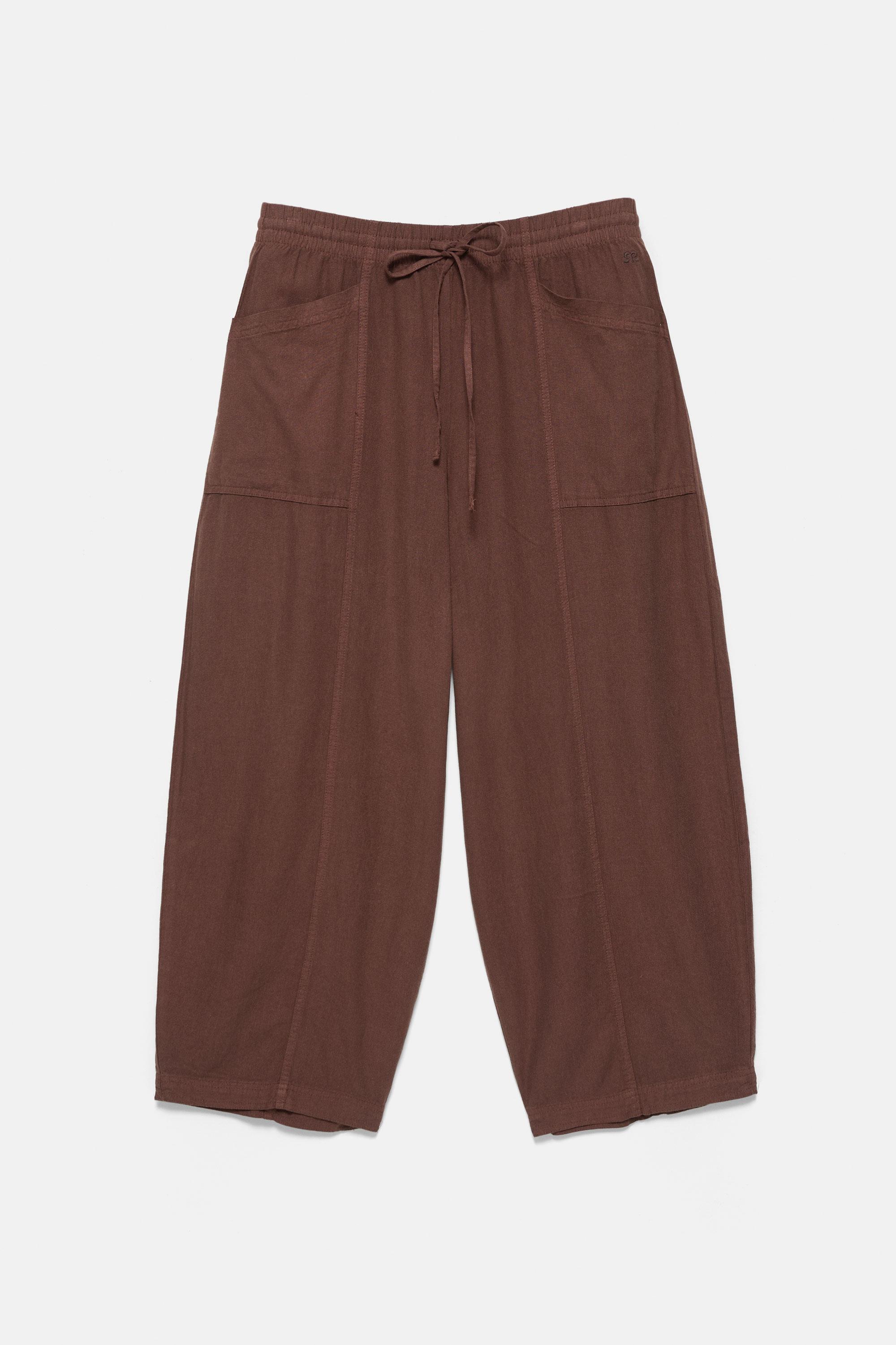 Linen blend barrel trousers — Chocolate