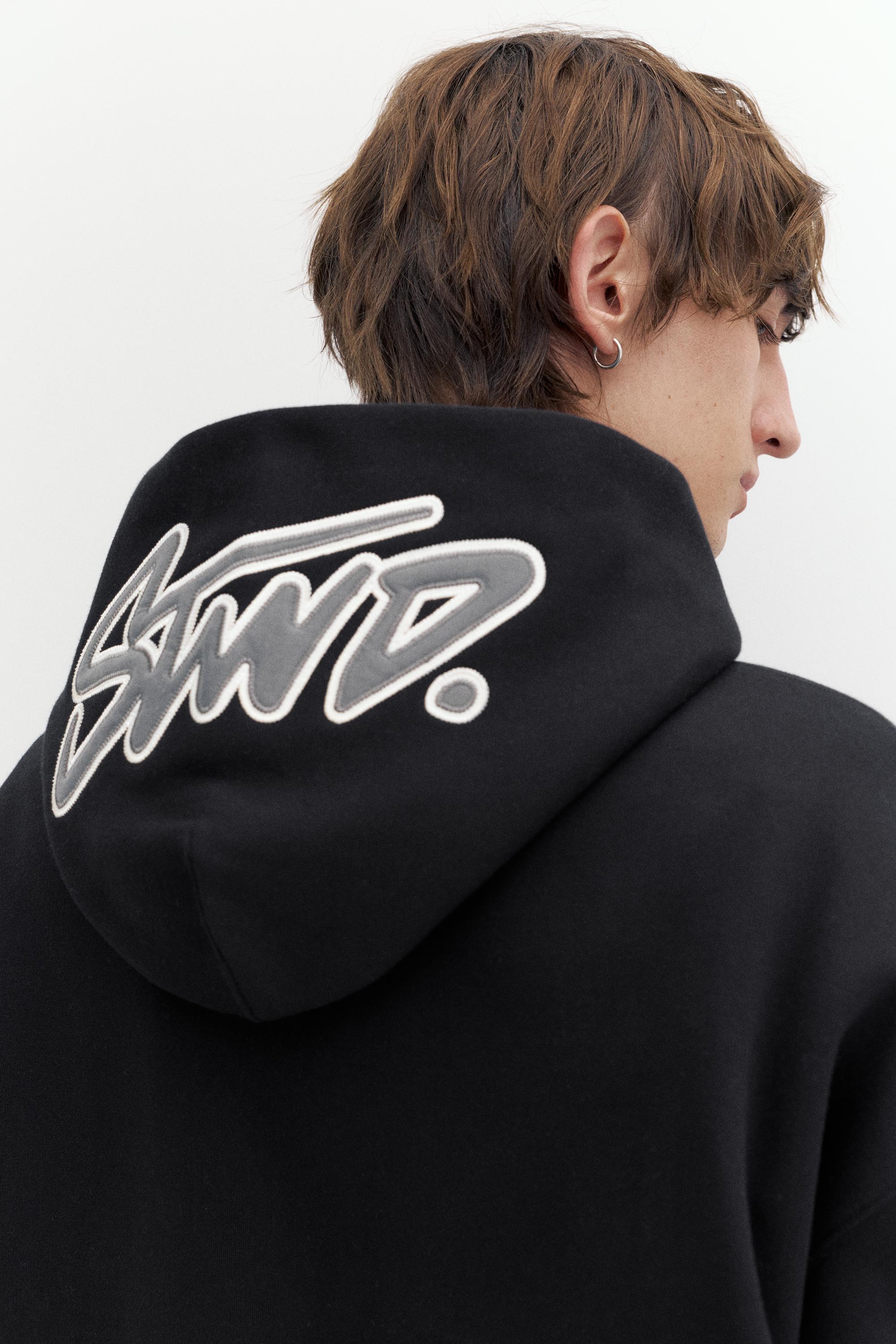 STWD boxy-fit logo hoodie — Black