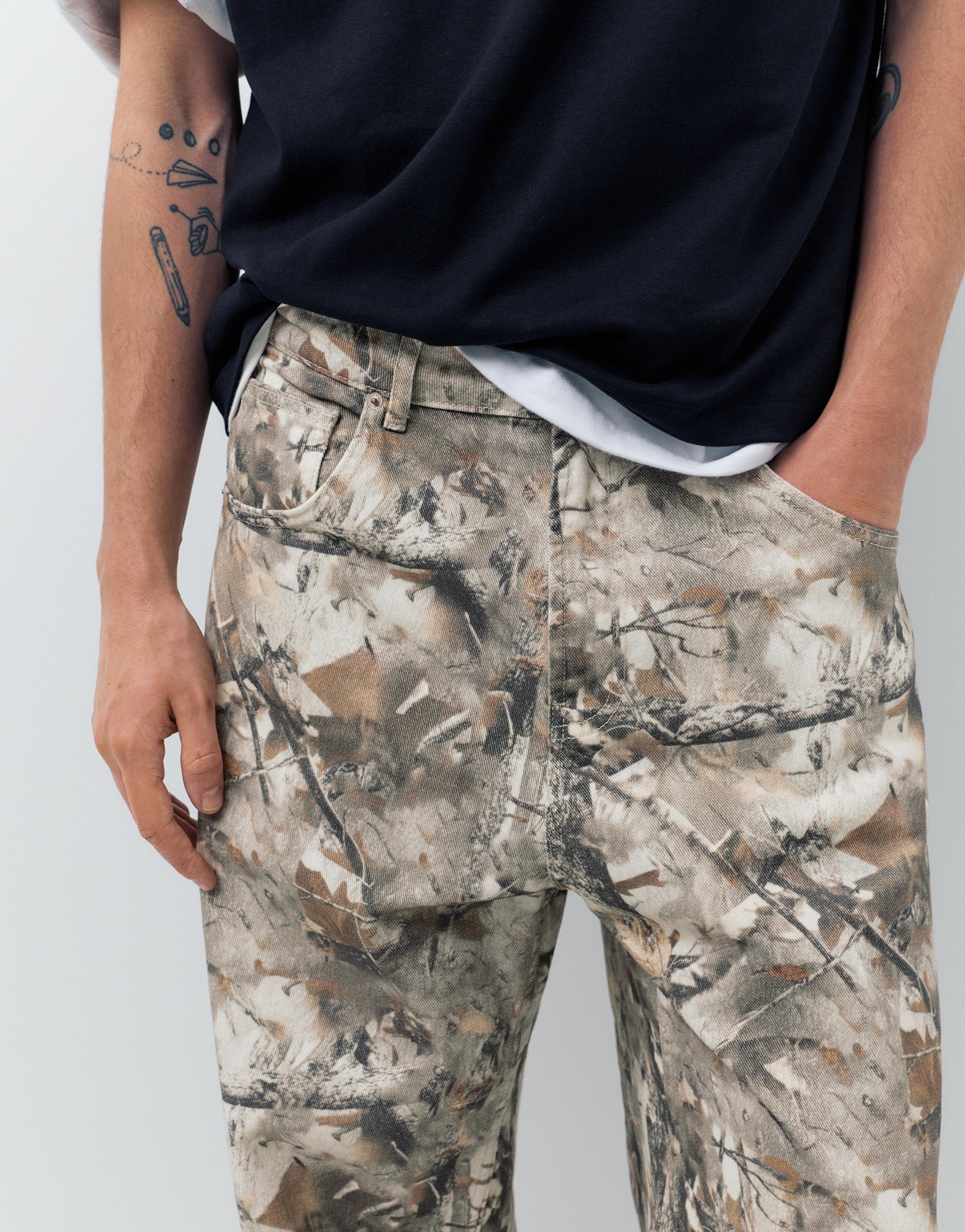 Printed trousers with pockets — Beige/Green