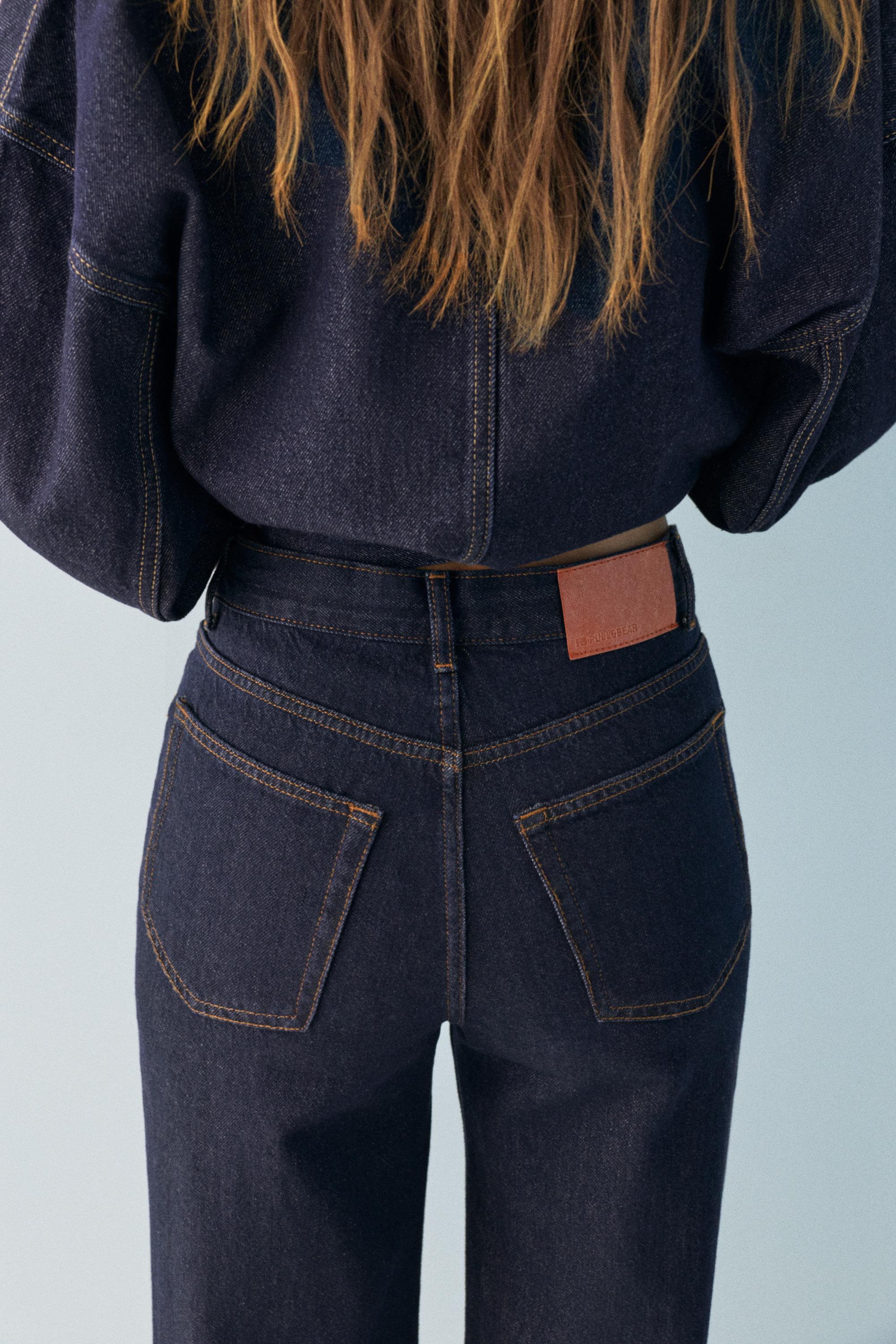 Wide leg jeans with crossover waistband — Navy