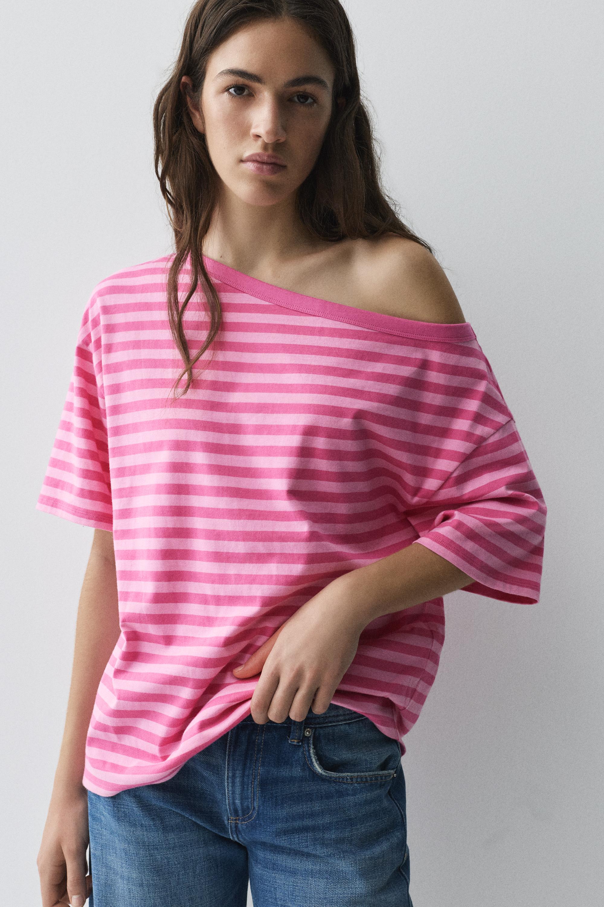 Asymmetric short sleeve T-shirt — Striped