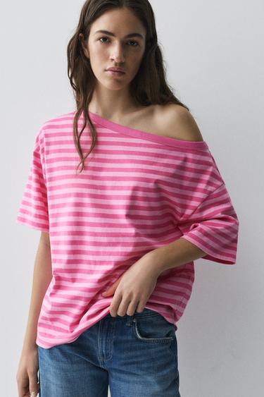 Asymmetric short sleeve T-shirt — Striped 2