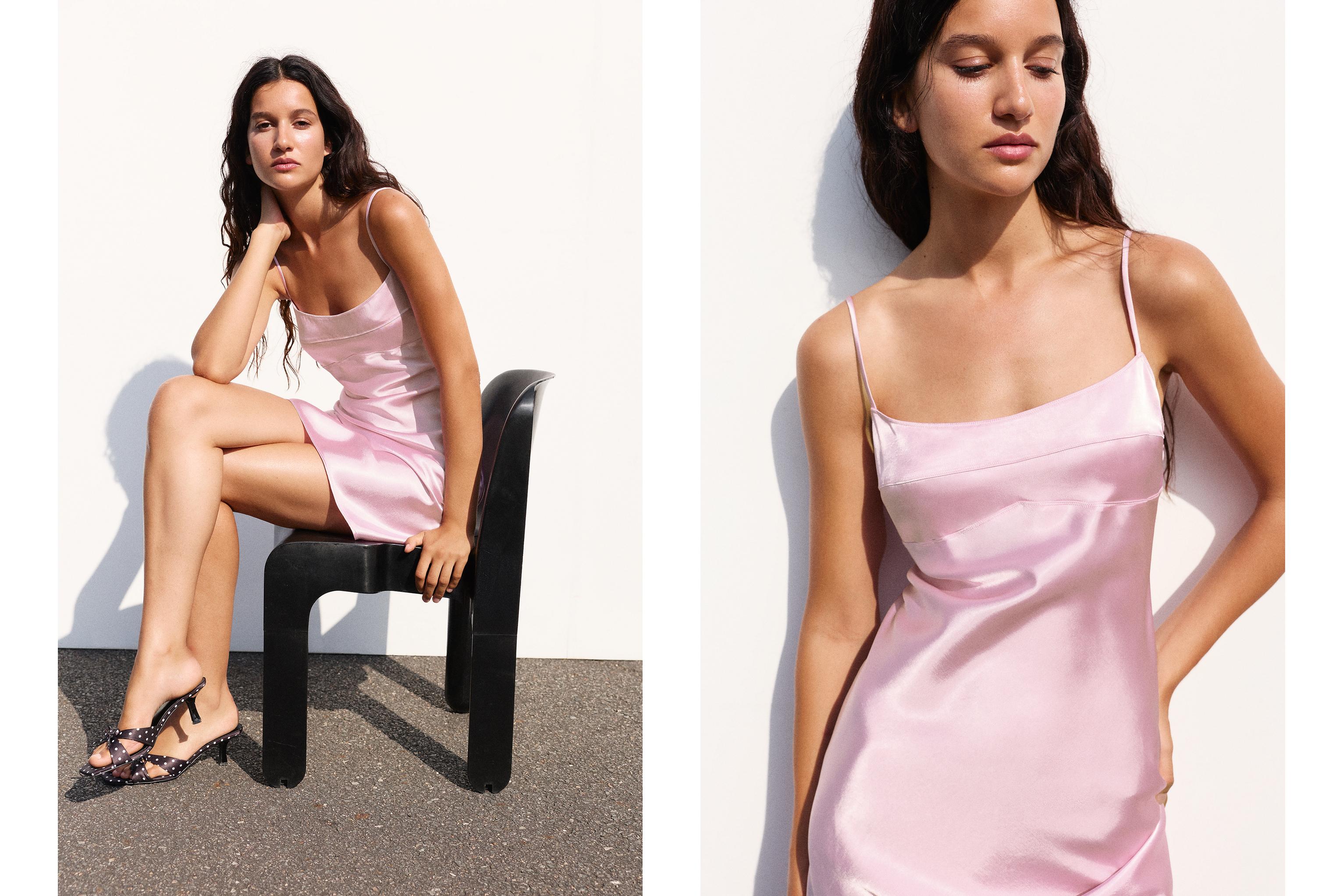 Short satin strappy dress — Pink