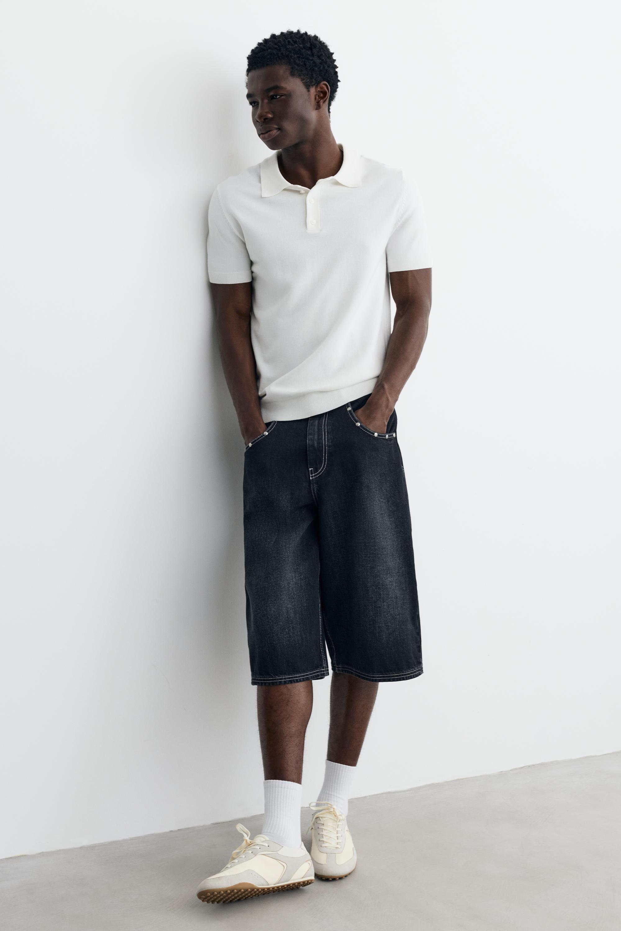 Short sleeve knit polo shirt — Off white