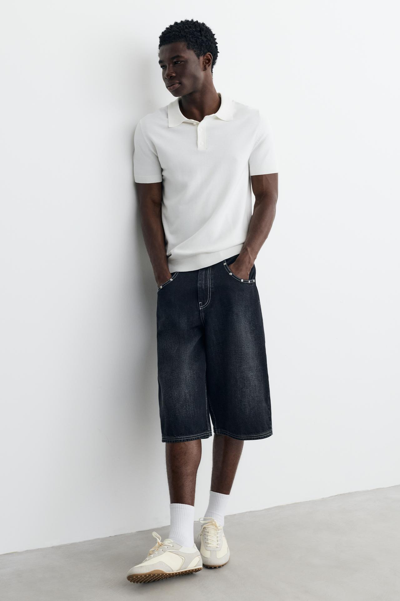 Short sleeve knit polo shirt — Off white