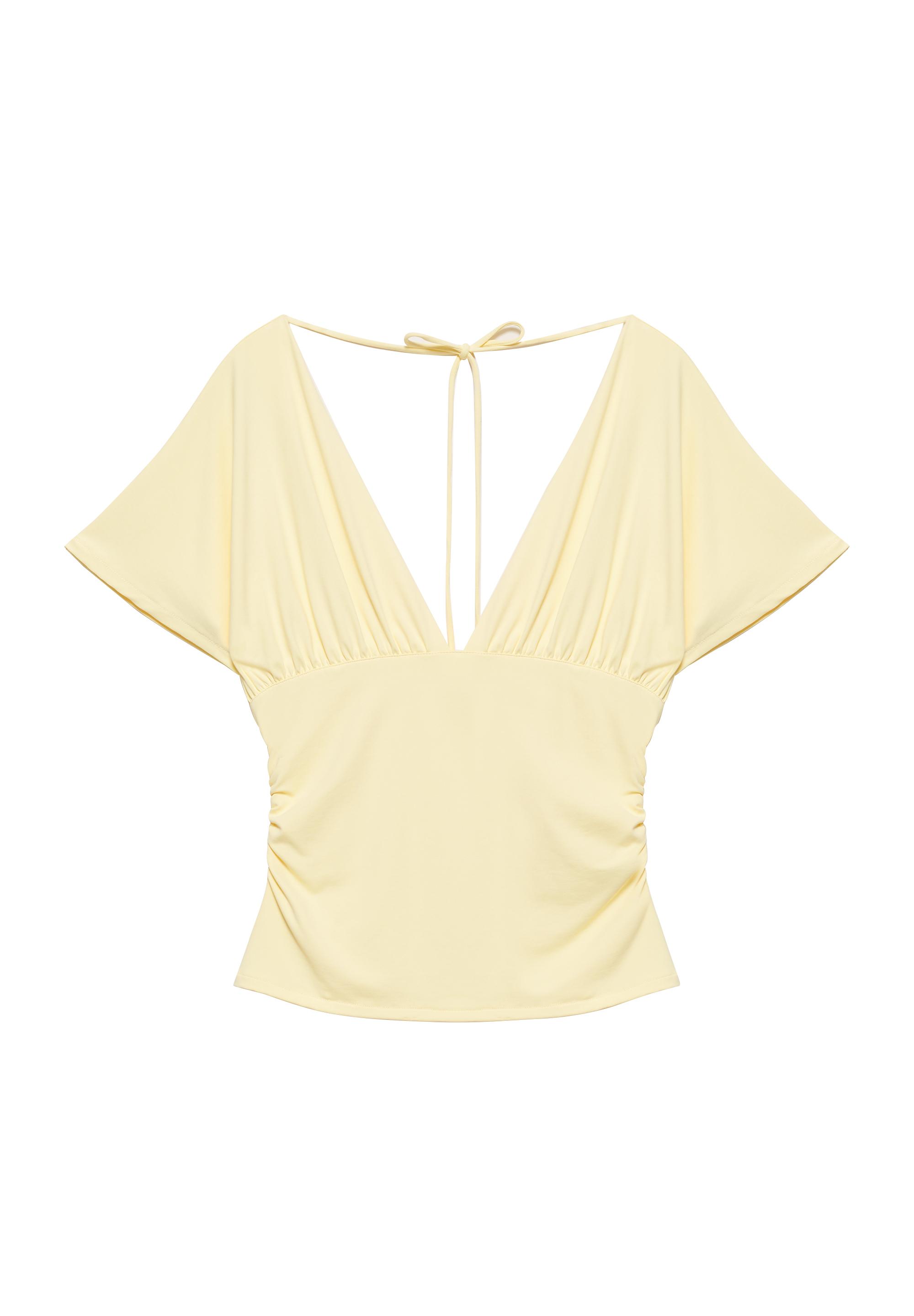 Gathered V-neck top — Yellow