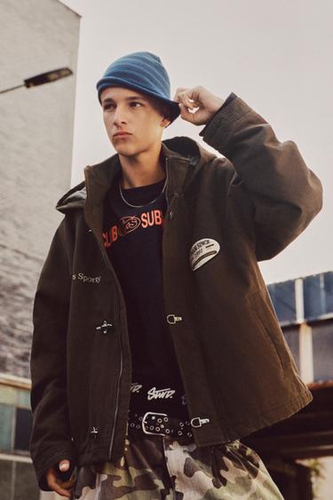 Jacket with hood and fireman clasp — Brown 1