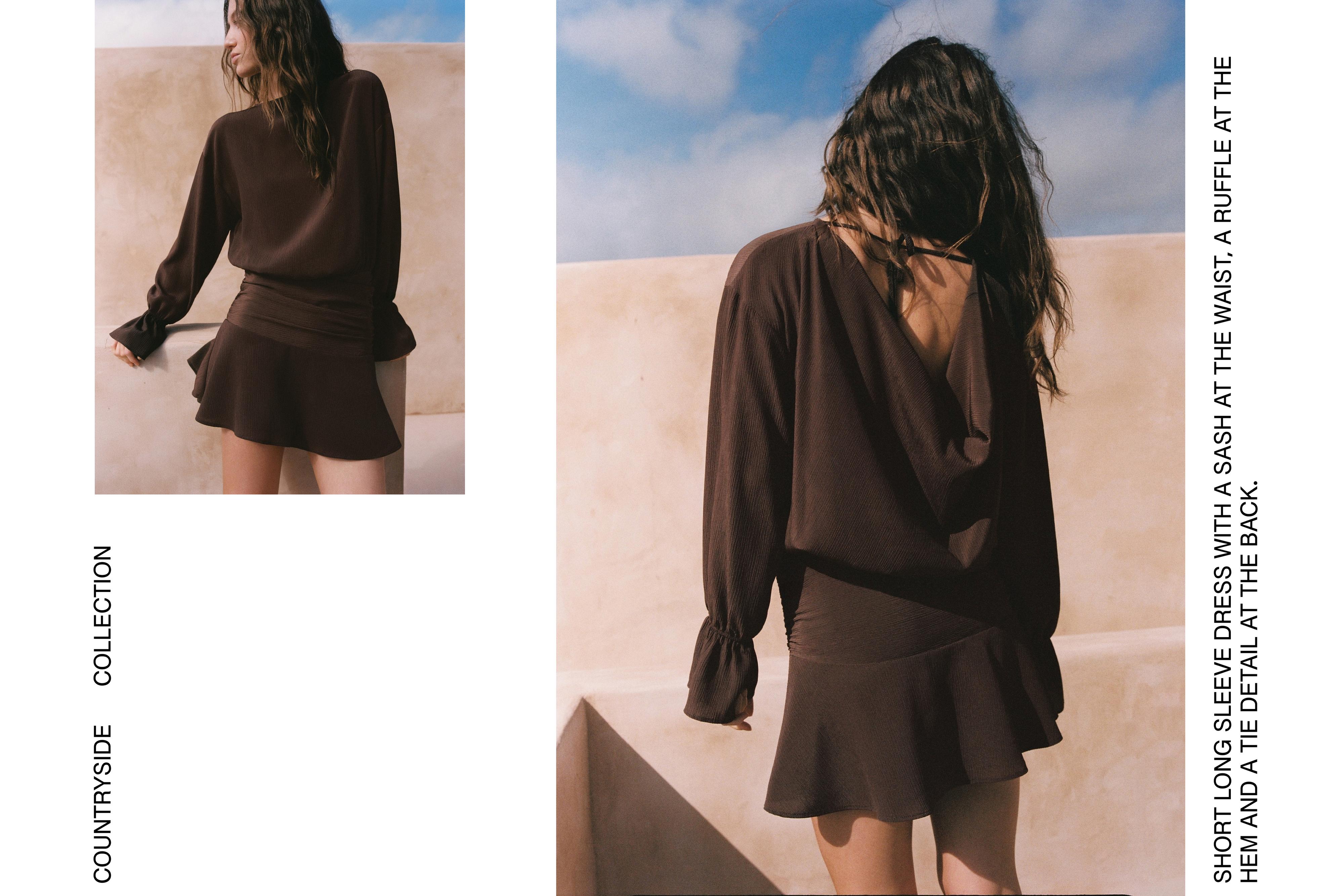 Short ruffle dress — Brown