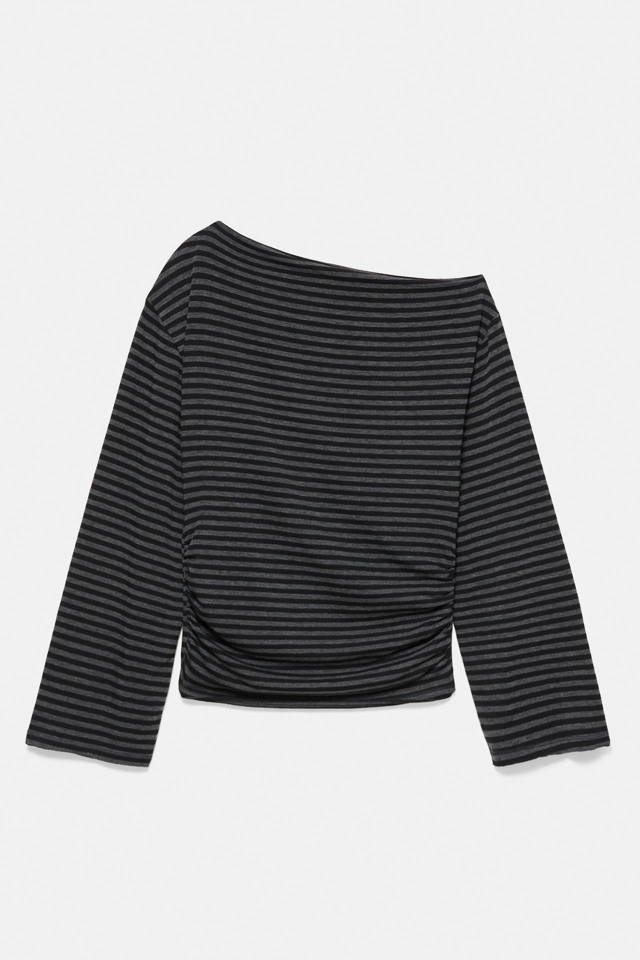 Asymmetric striped T-shirt — Dark grey