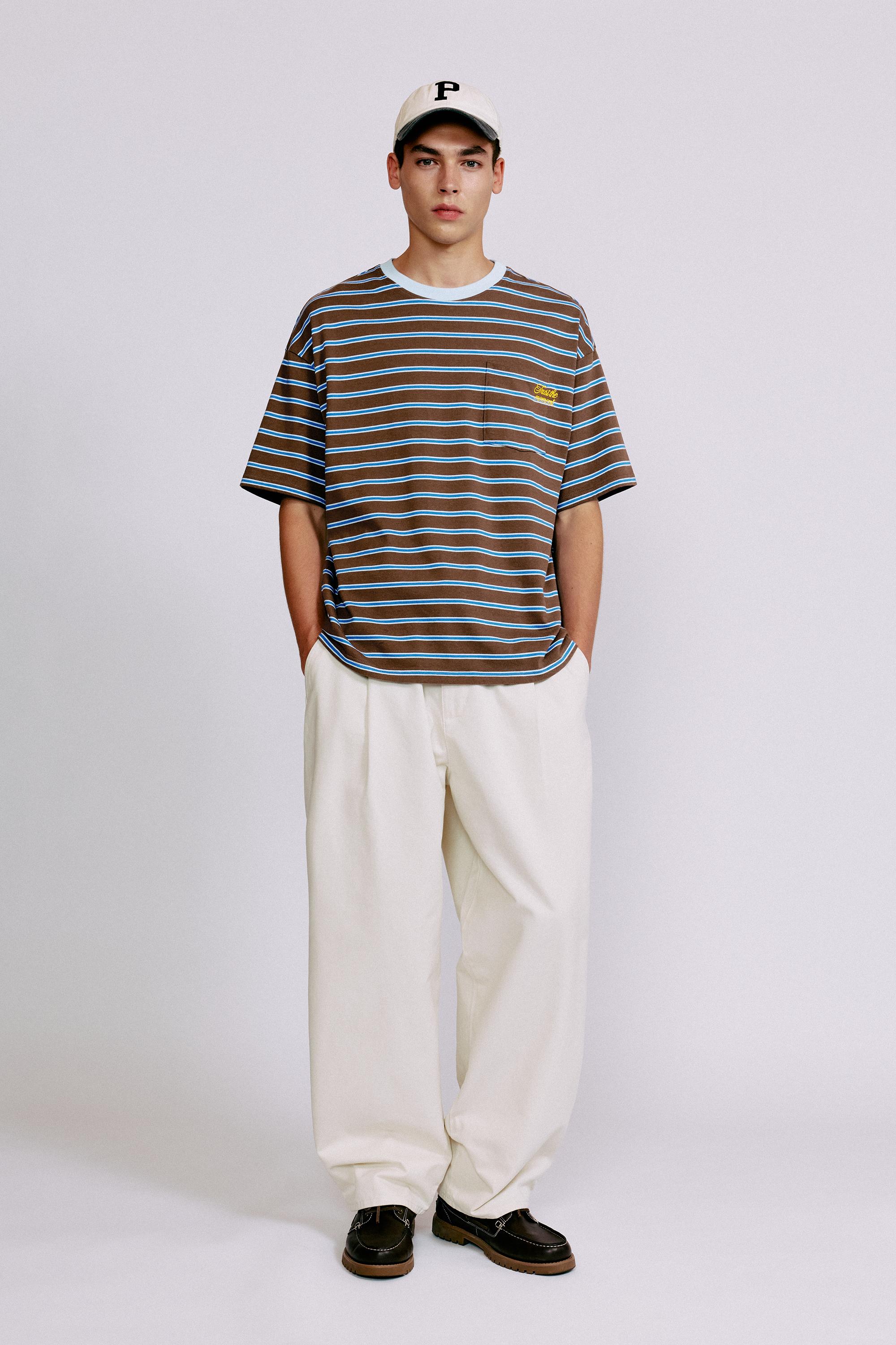 Striped T-shirt with text — Brown