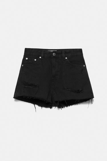 Mom fit ripped denim shorts — Black 4
