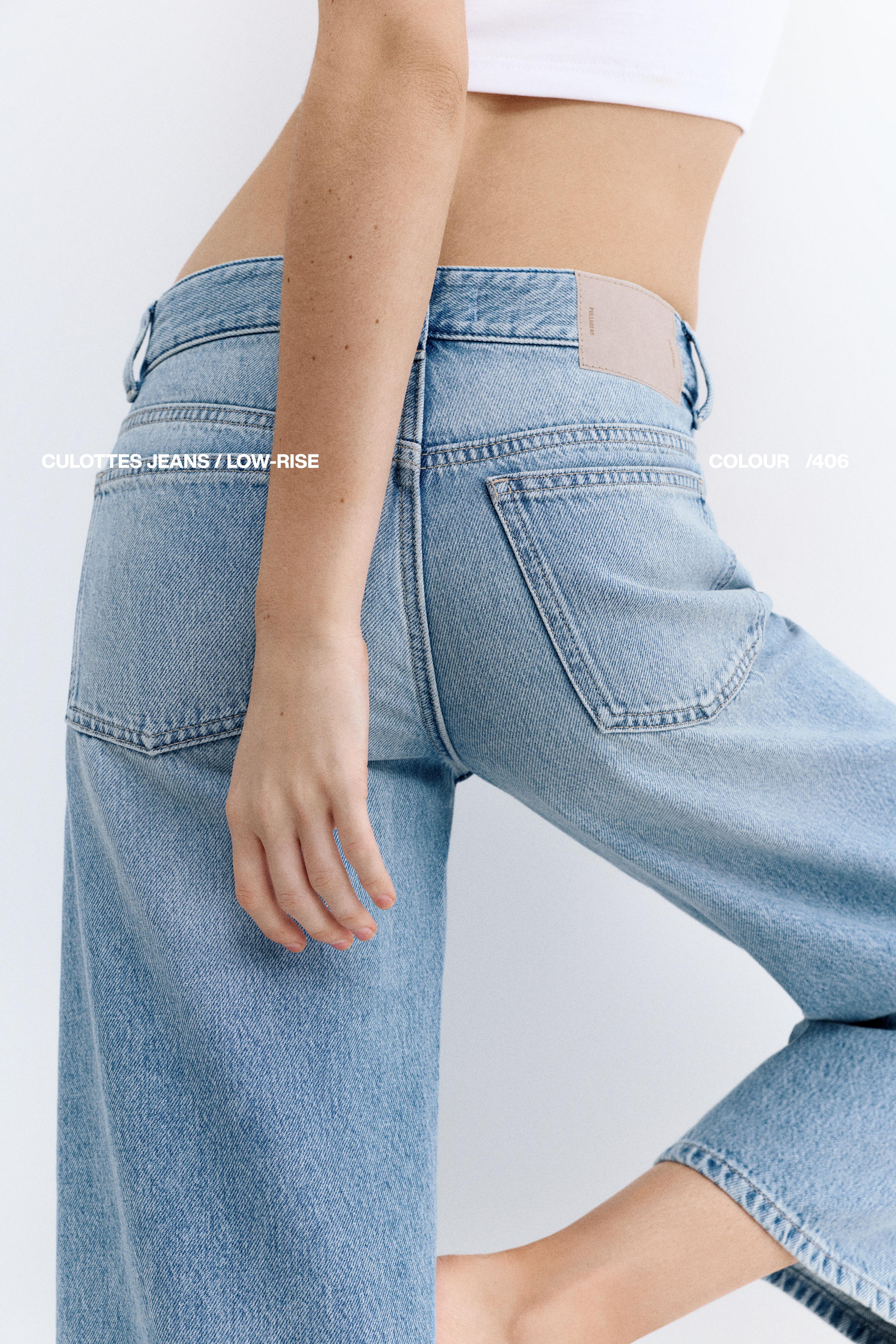 Low-rise culottes jeans — Pale blue
