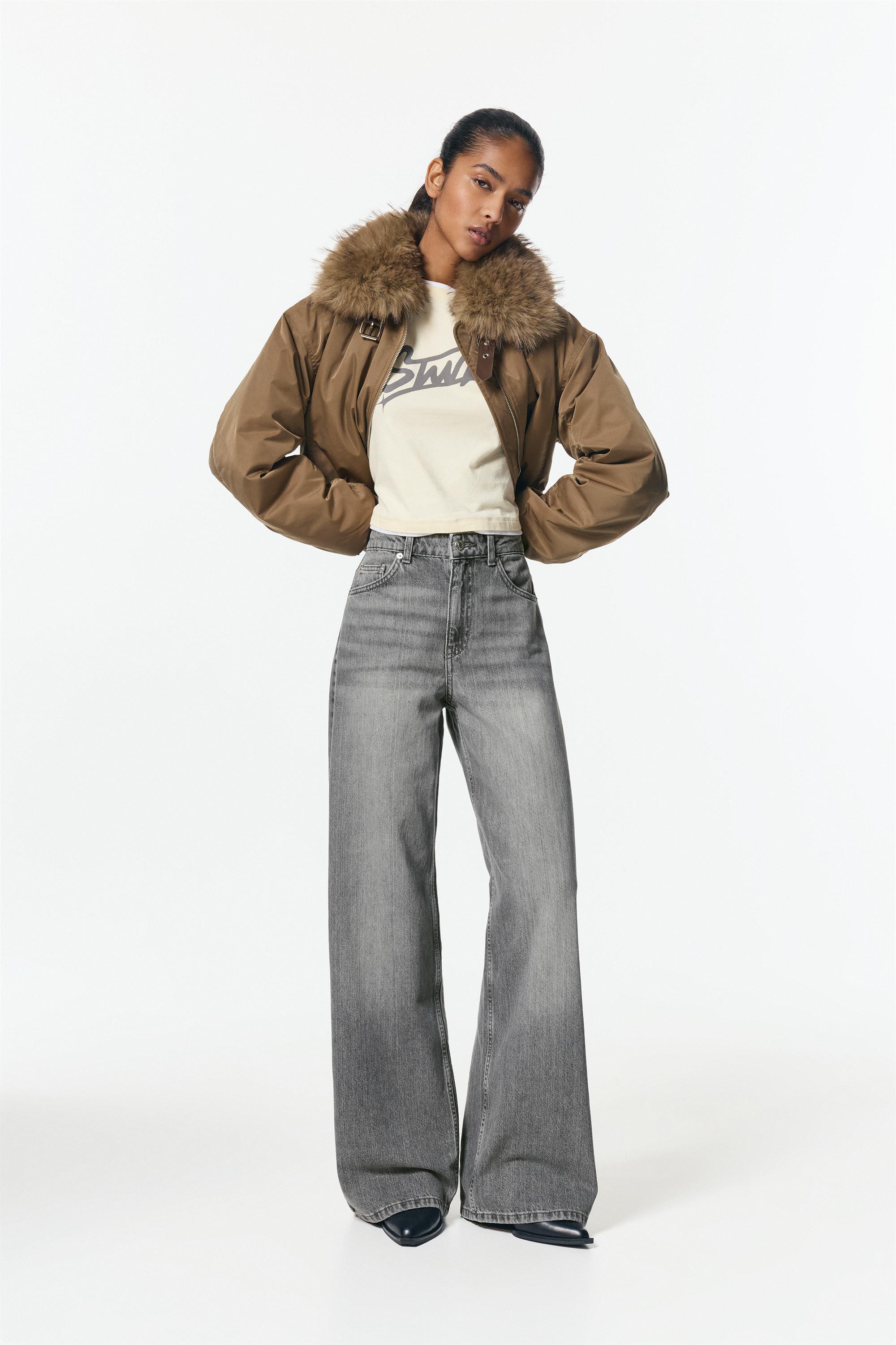 High-waist wide-leg jeans — Medium grey