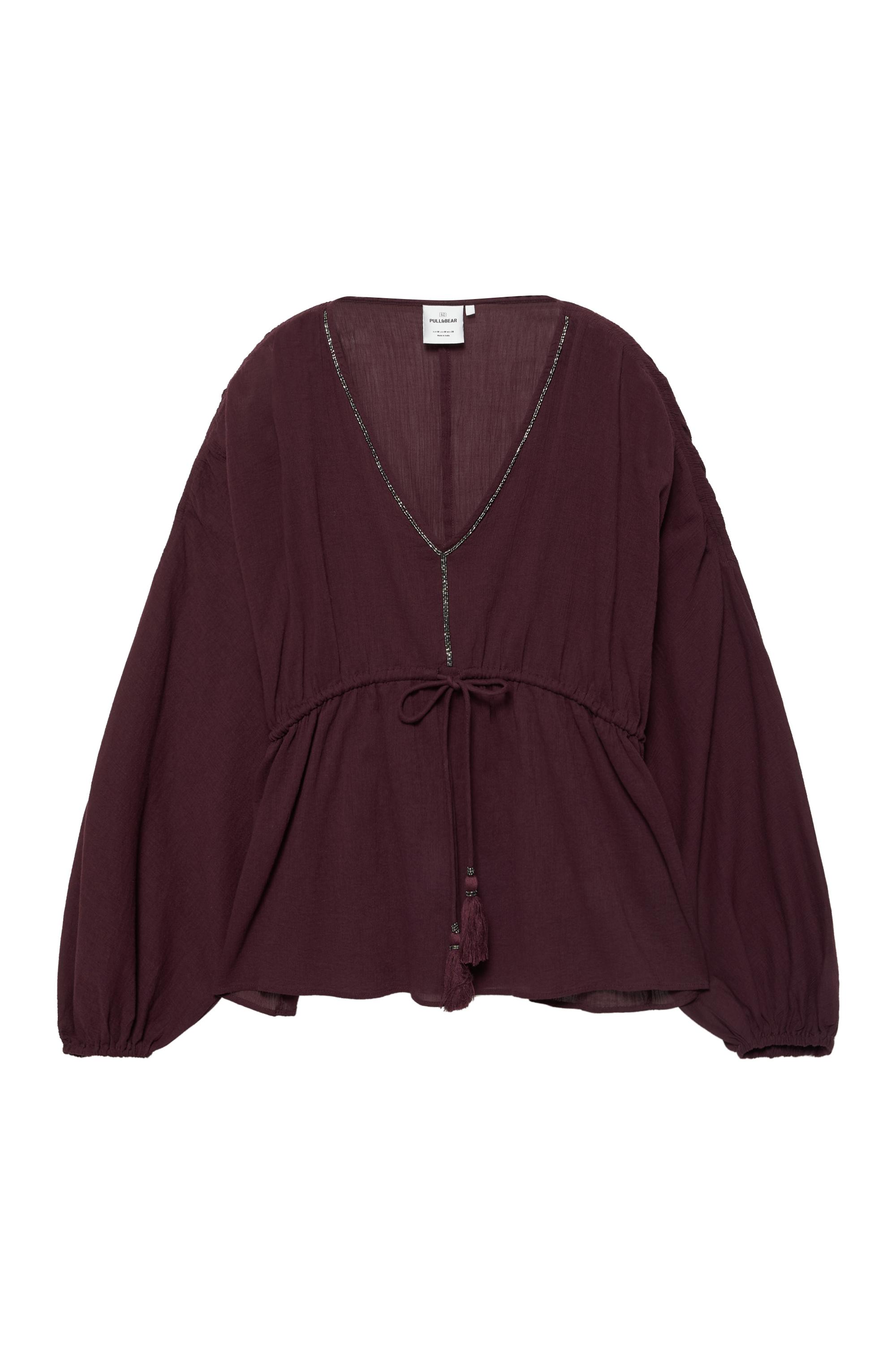 Beaded tie-front blouse