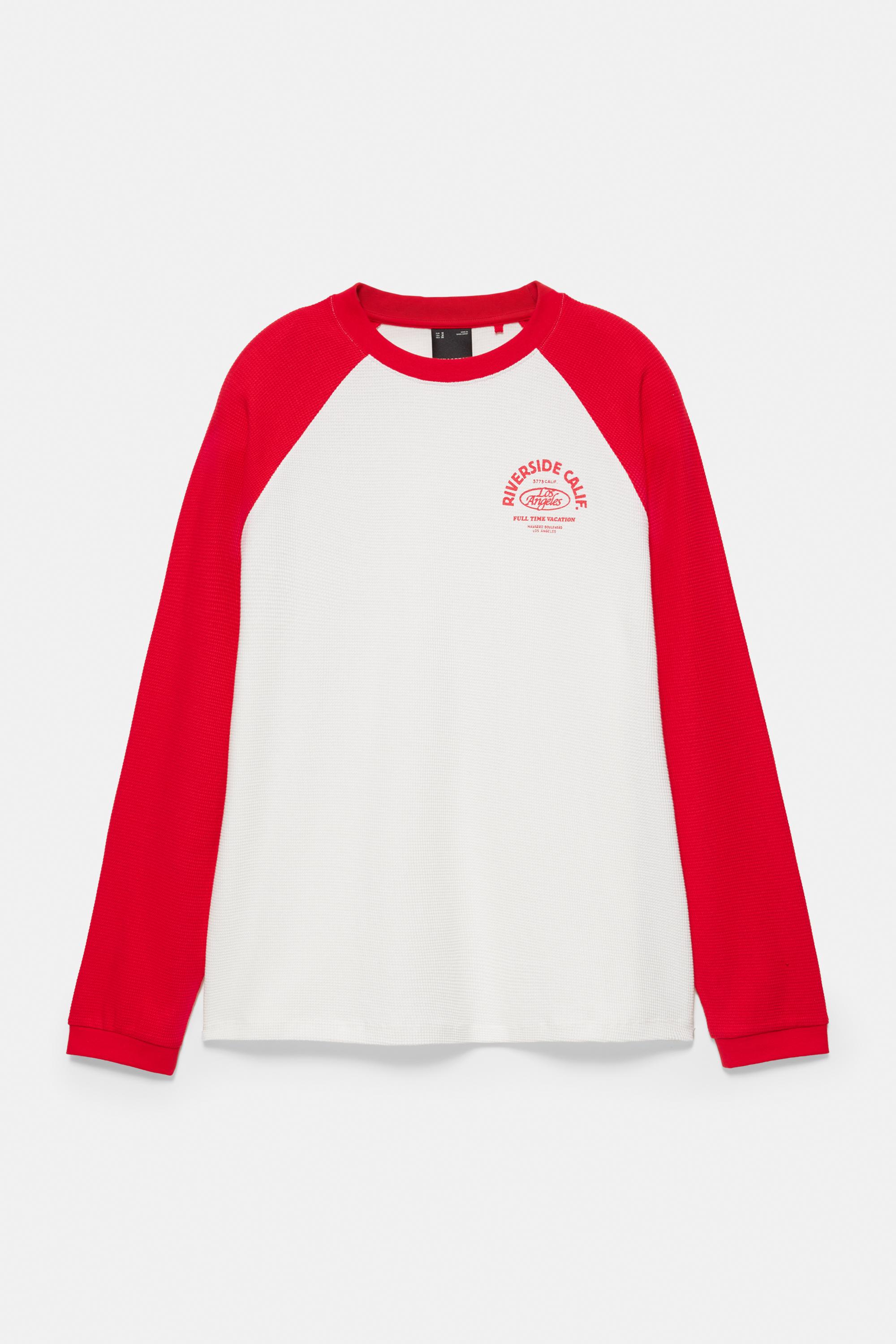 Waffle-knit raglan sleeve T-shirt — Red