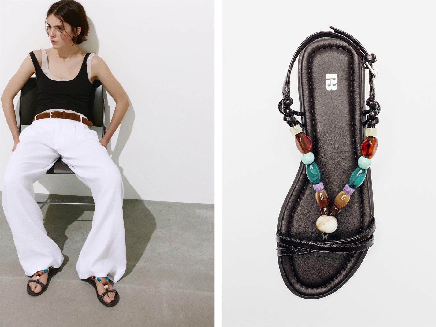 Beaded flat sandals — Black