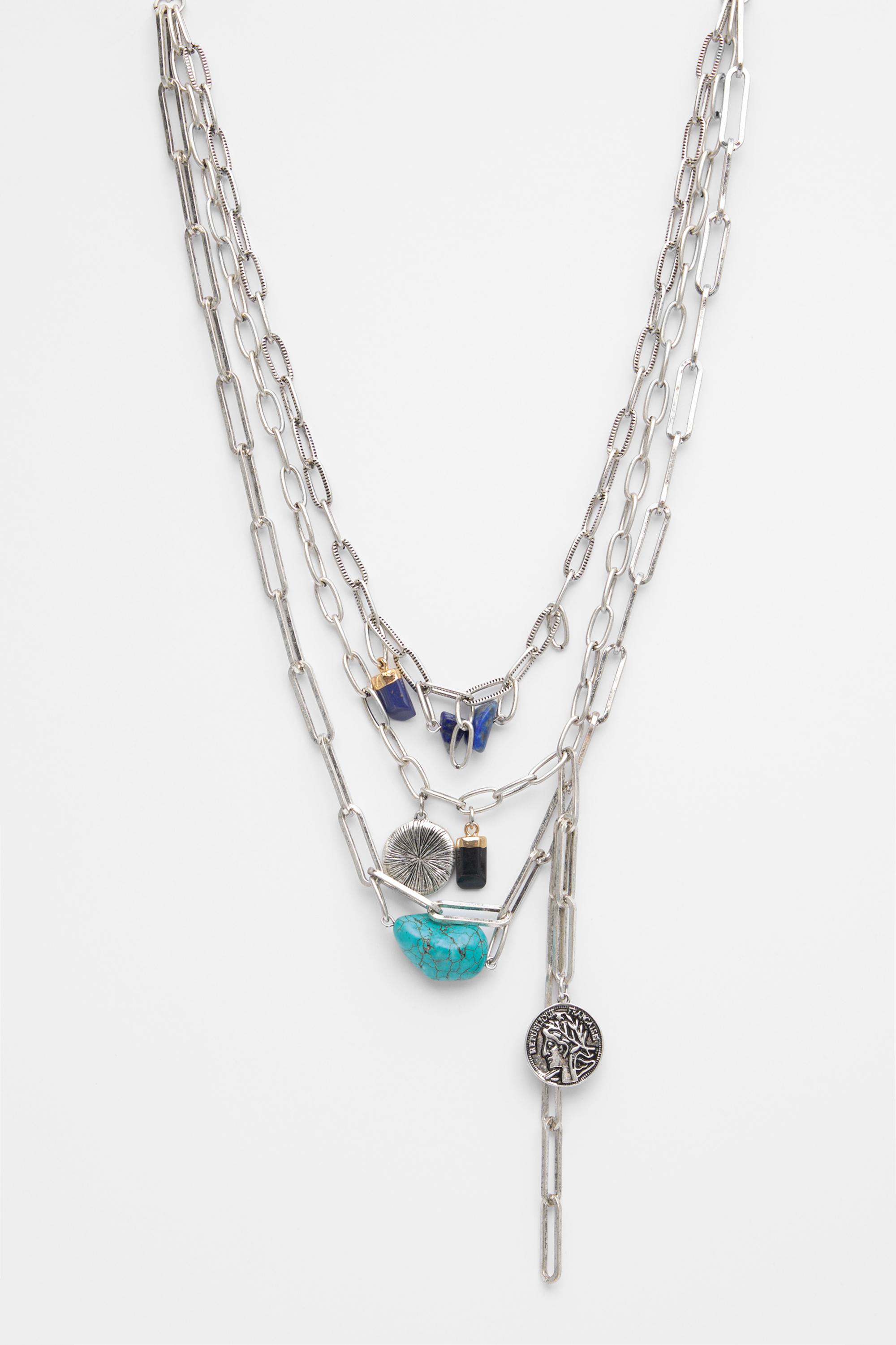 Halskette Mit Ketten Und Steinen