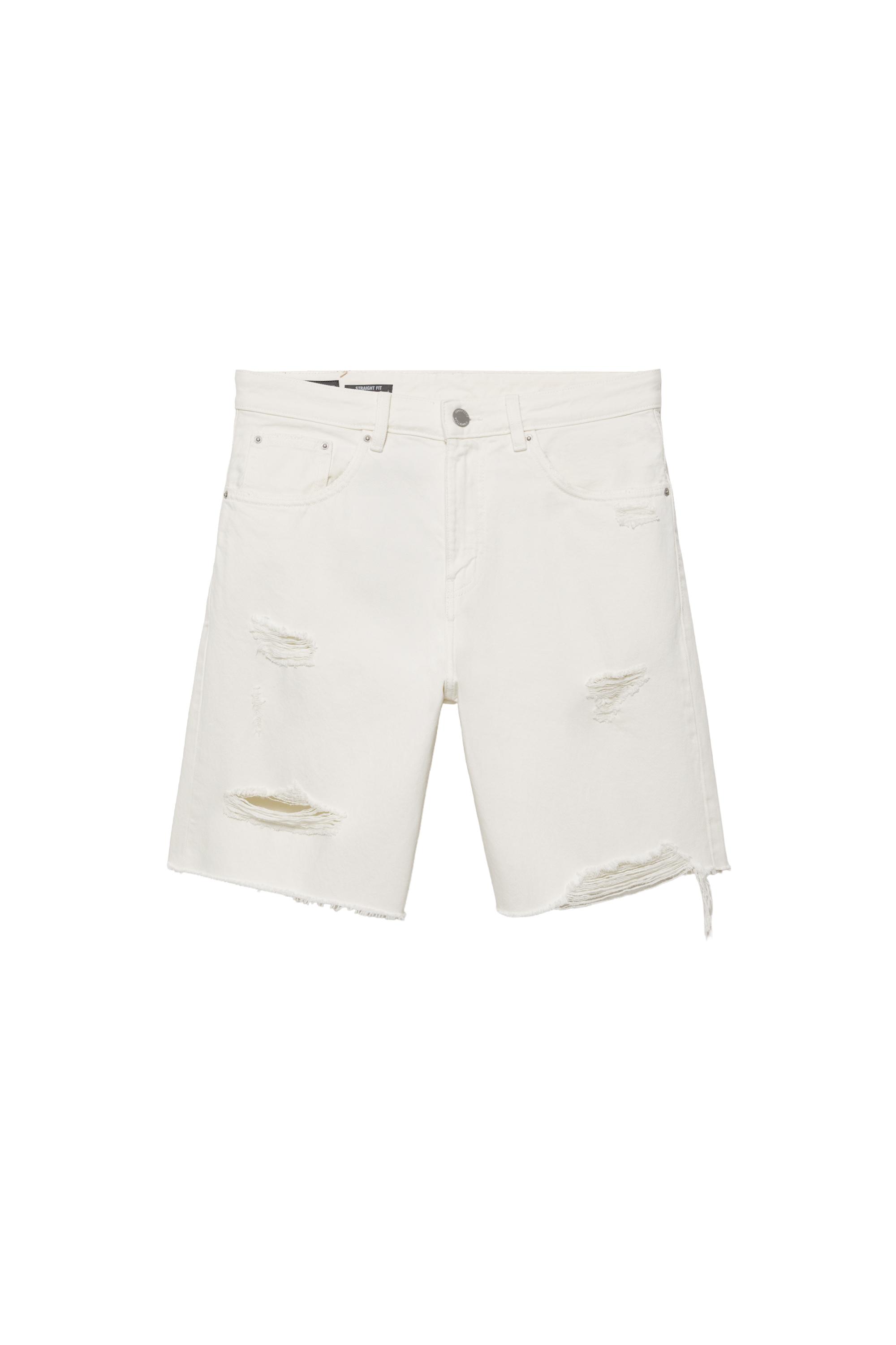 Pull&Bear Düz kesim denim bermuda şort görsel 4