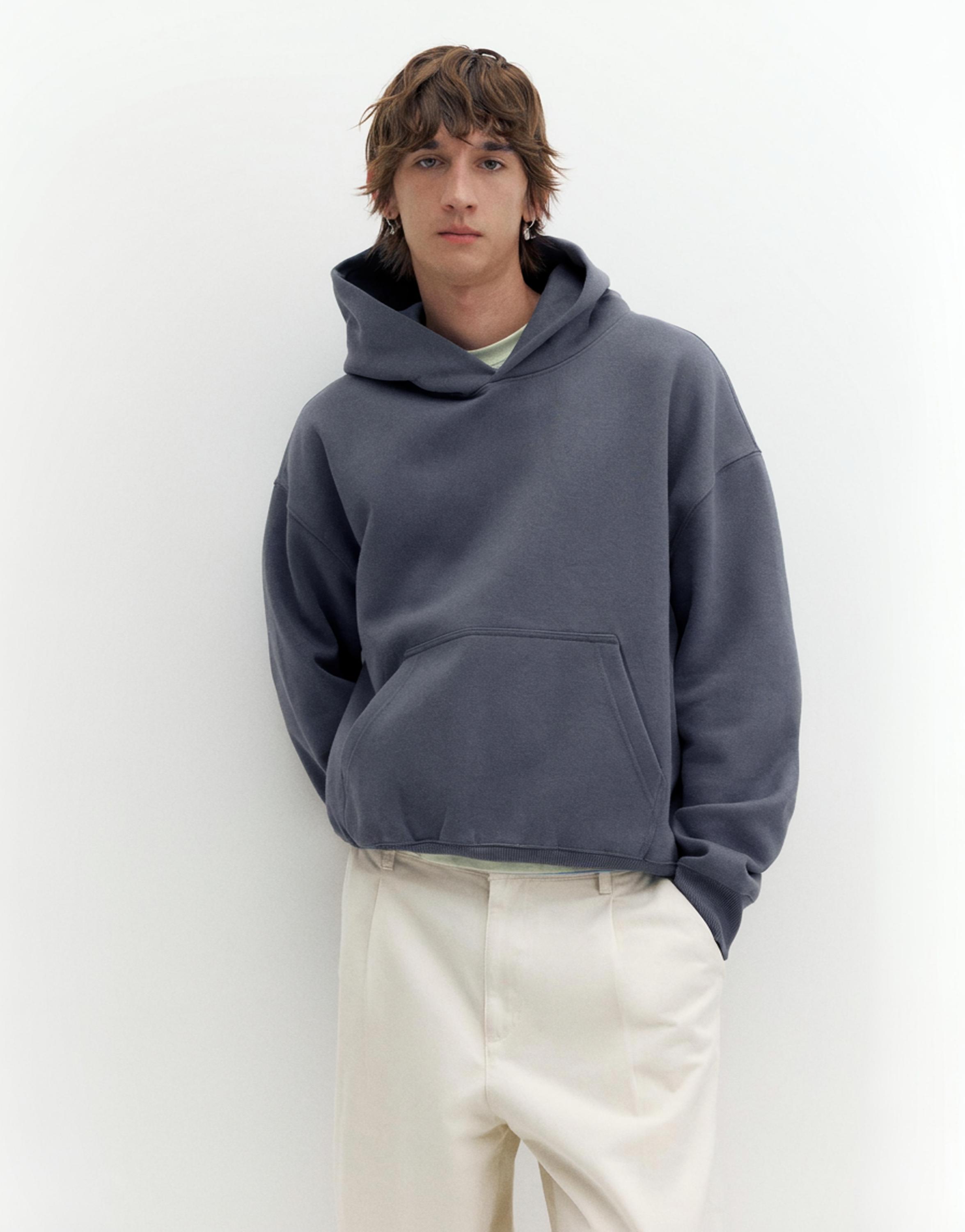 STWD boxy-fit logo hoodie — Grey blue