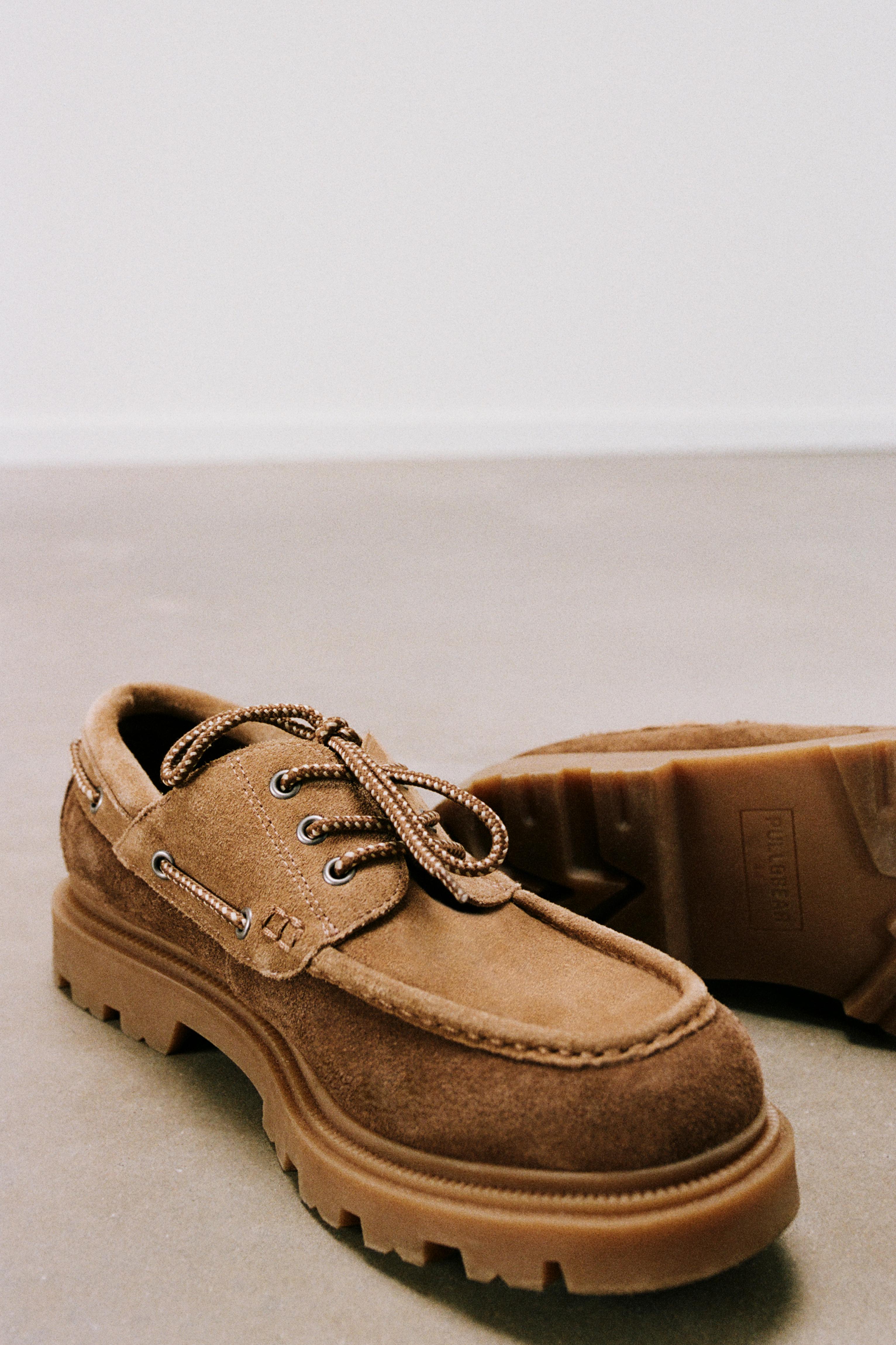 Chunky sole leather boat shoes — Brown