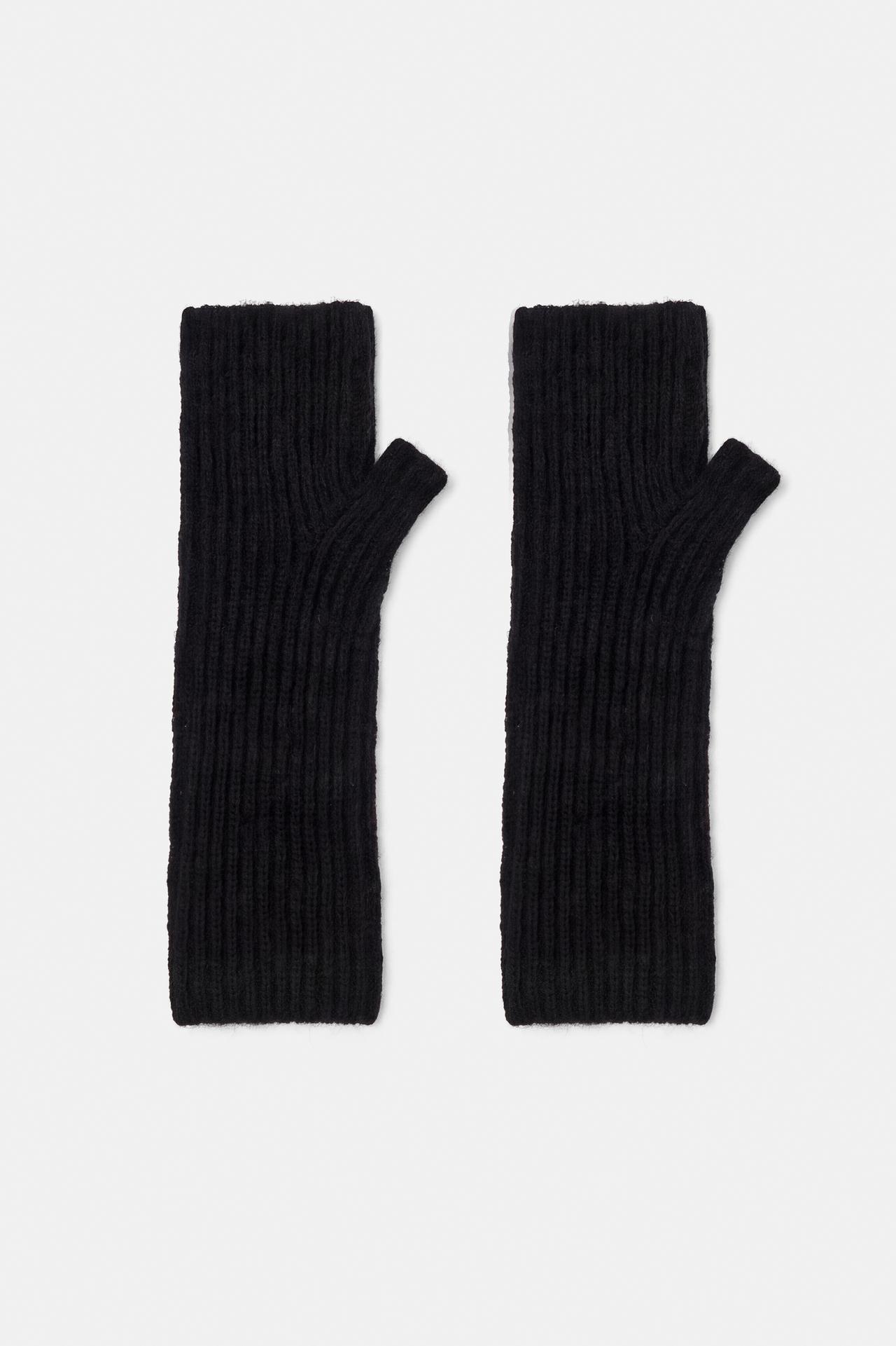 Ribbed knit mittens — Black
