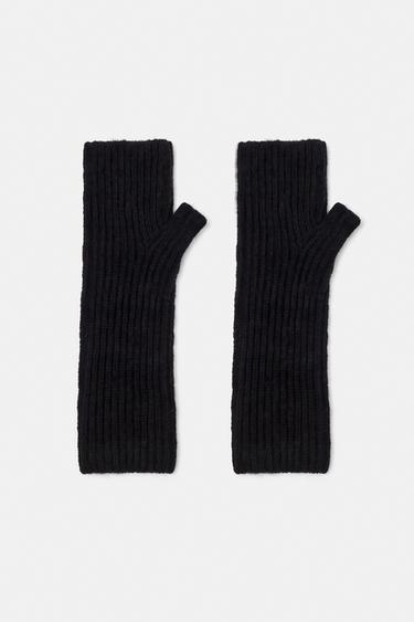 Ribbed knit mittens — Black 1