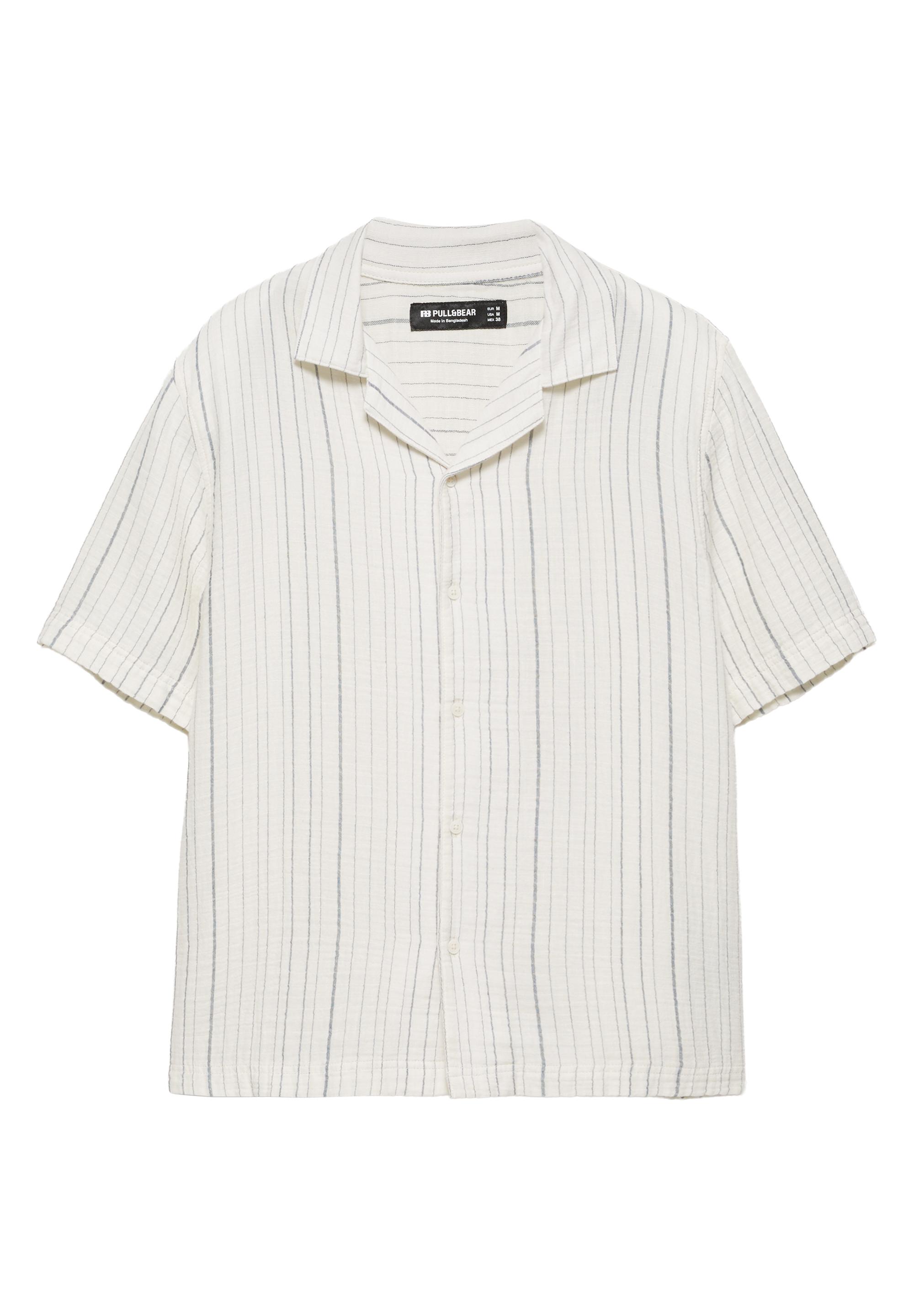 Short sleeve striped crepe shirt — White/Navy