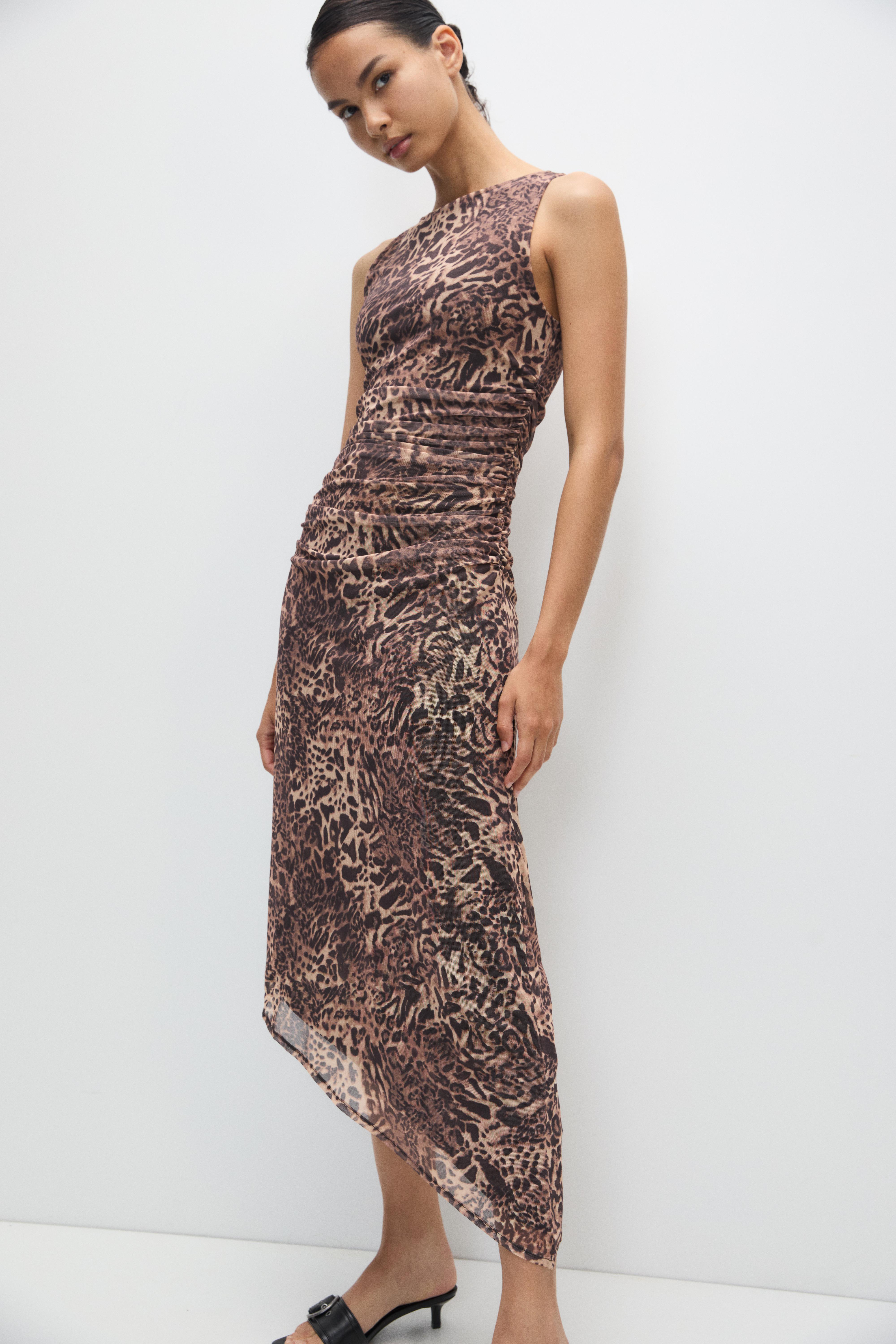 Asymmetric leopard midi dress